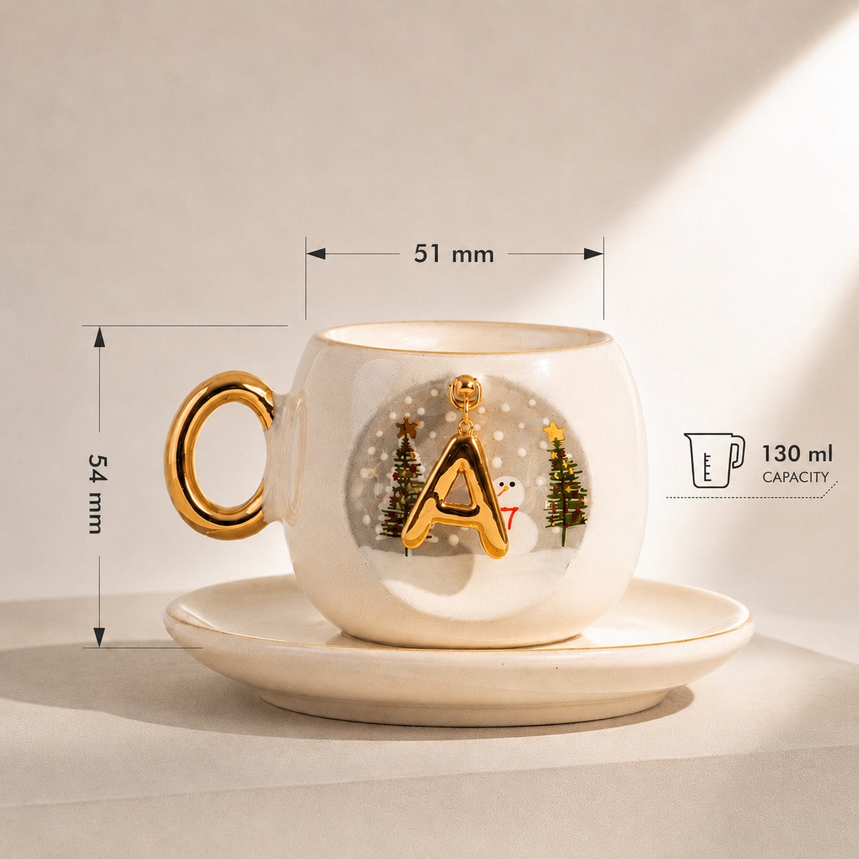 Porcelain coffee cup and saucer with letter 'A', 130 ml; 51 mm wide, 45 mm high