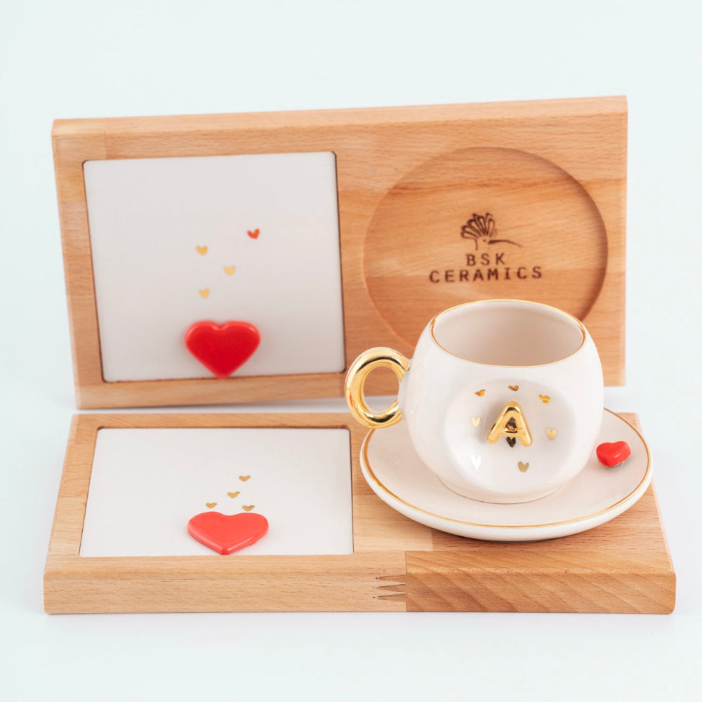 Love Charm Personalized Turkish Coffee Cup Presentation Set, product view