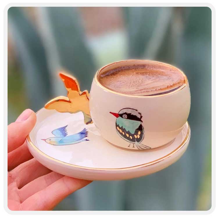 Golden Bird Coffee Cups and Tray Sets