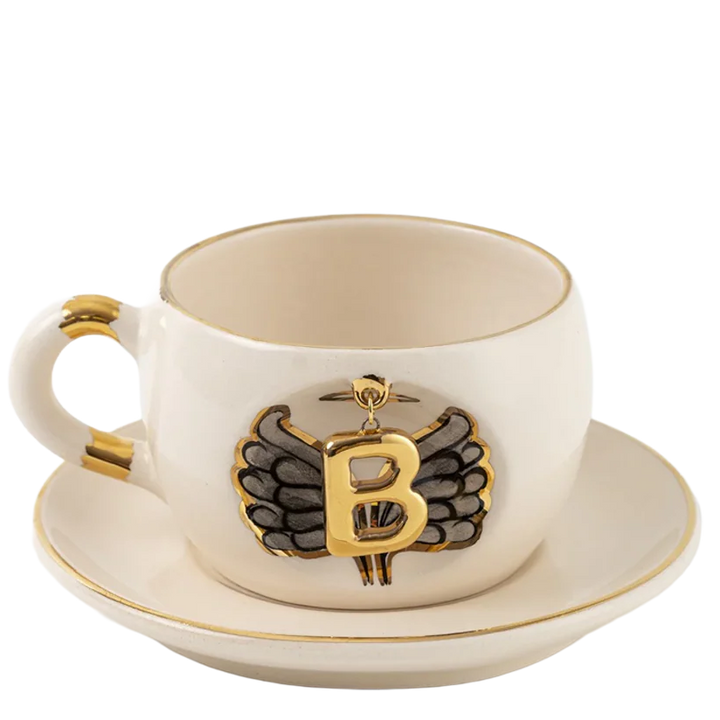 Black Angel Wing Personalized Porcelain Tea Mug - 170 ml / 5.7 oz