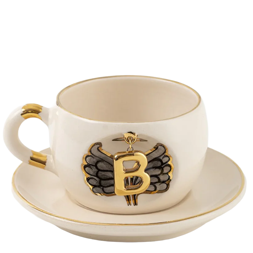 Black Angel Wing Personalized Porcelain Tea Mug - 170 ml / 5.7 oz