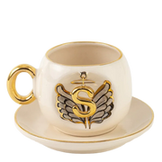 Black Angel Wing Personalized Porcelain Turkish Coffee Cup - 130 ml / 4.4 oz