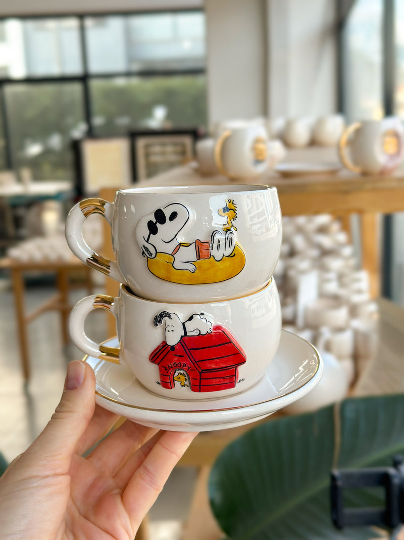 Handmade Ceramic Snoopy Tea Mug, Coffee Tea Time With Snoopy, Snoopy Sips from His Iconic Tea Mug
