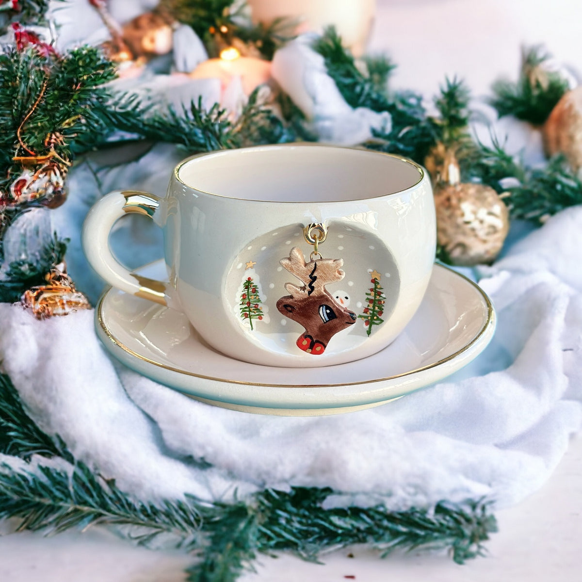 Deer Porcelain Tea Mug 170 ml / 5.7 oz