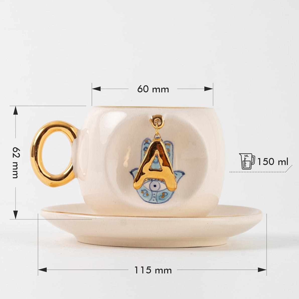 Hamsa Personalized Turkish Coffee Cup, detail view 2