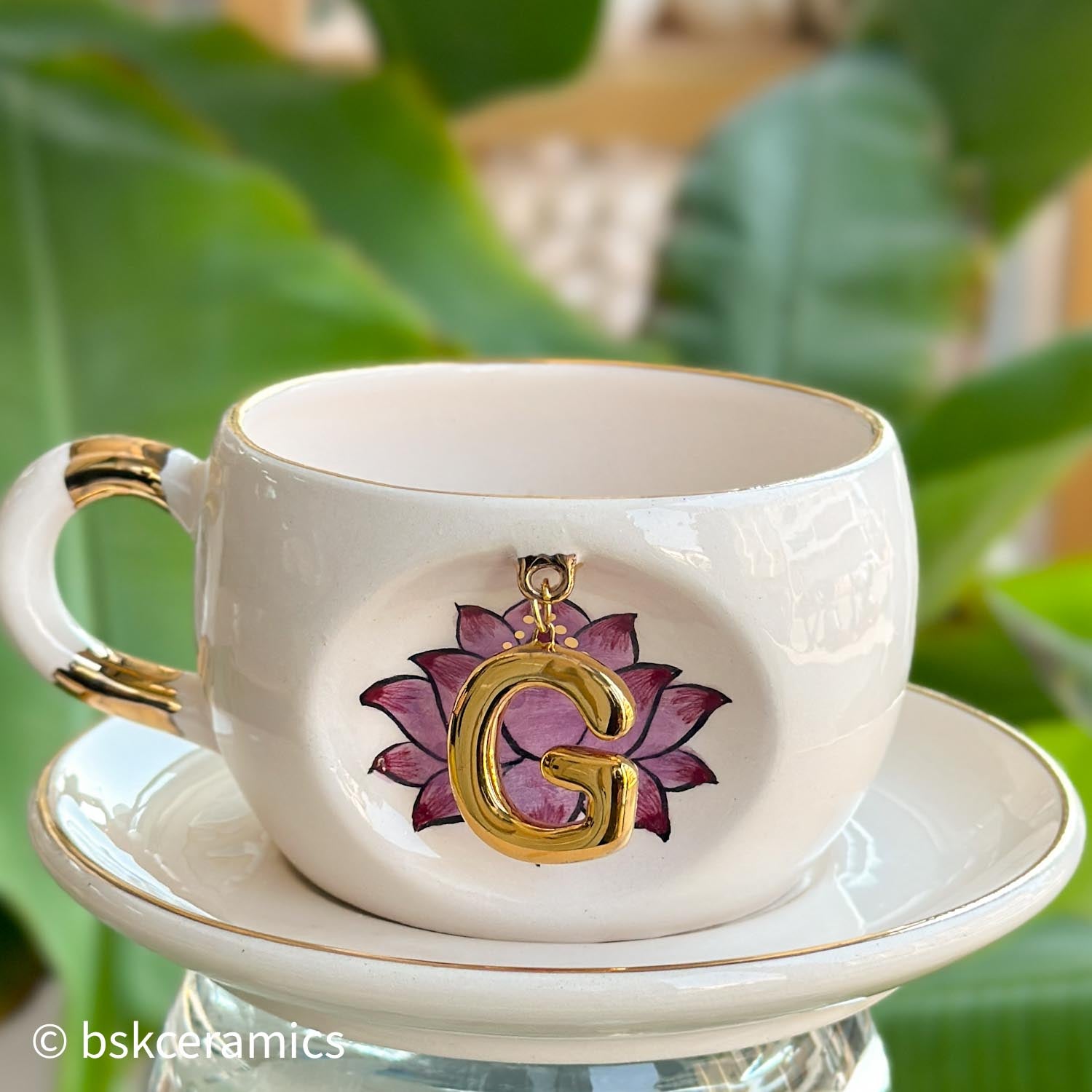 Inner Peace Lotus Letter Mug - BSK Ceramics Handmade