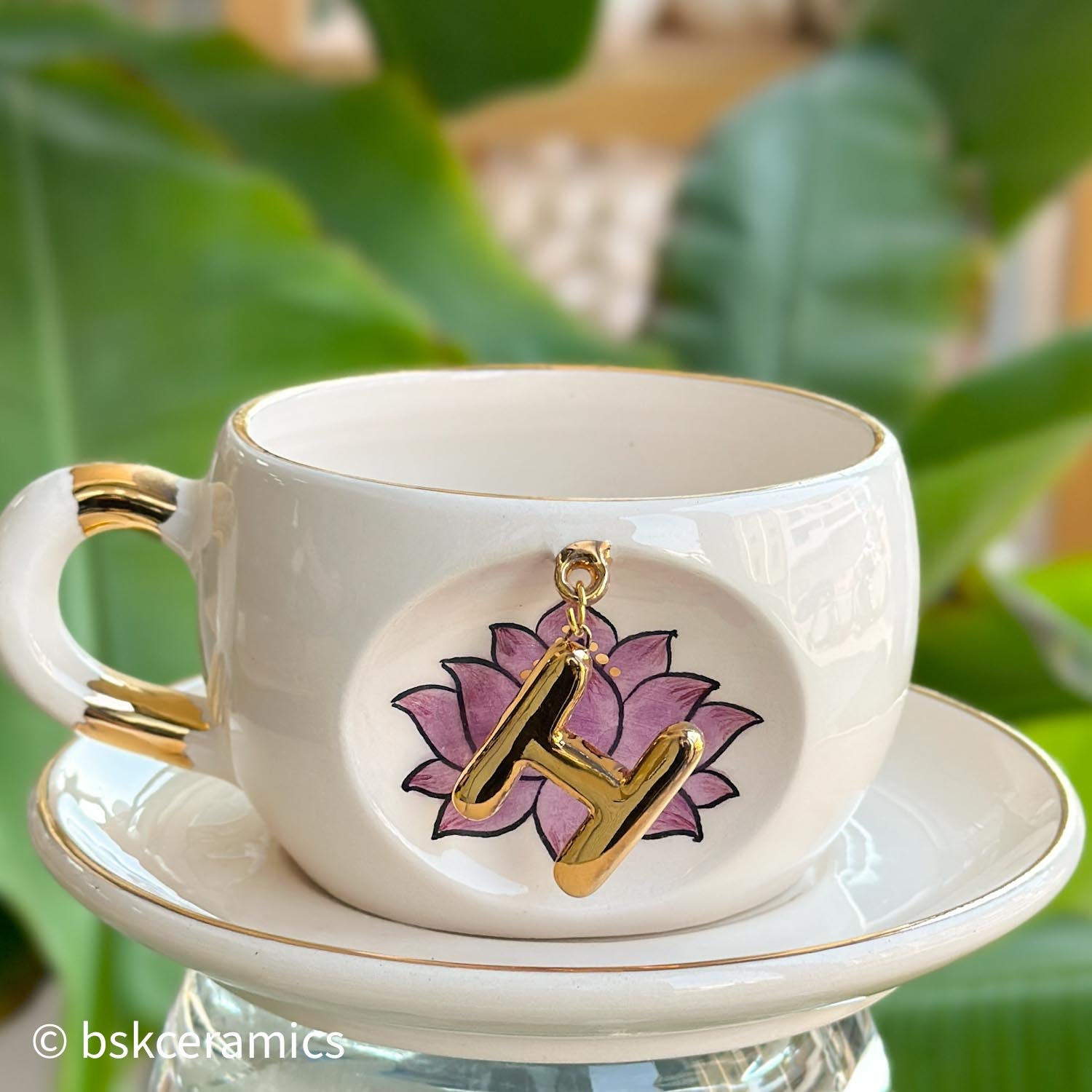 Inner Peace Lotus Letter Mug - BSK Ceramics Handmade