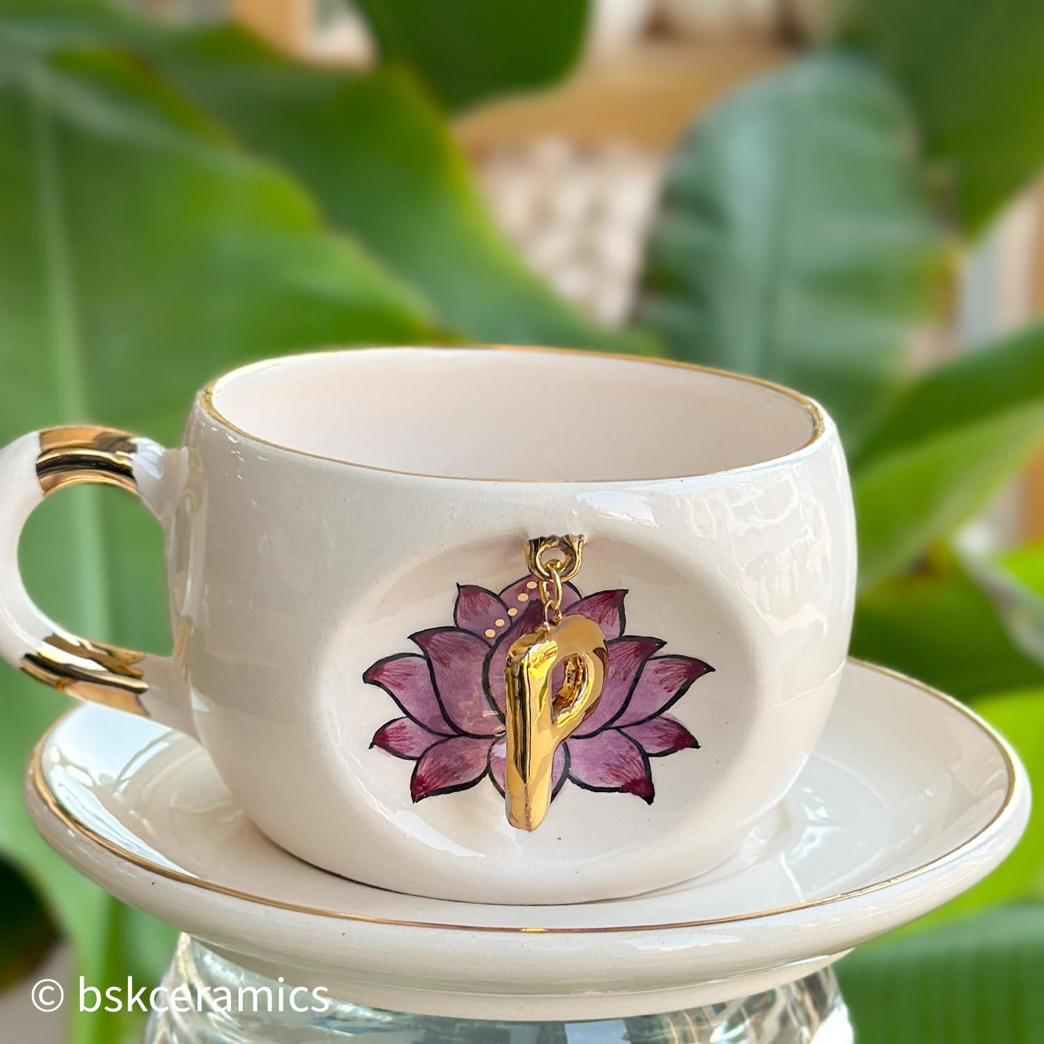 Inner Peace Lotus Letter Mug - BSK Ceramics Handmade