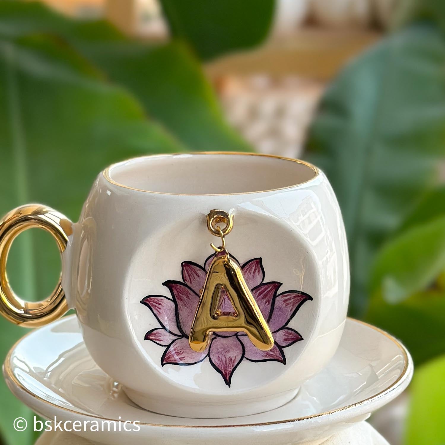 Inner Peace Lotus Letter Coffee Cup - BSK Ceramics Handmade