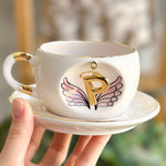 Angel Wings Letter Mug Pink - BSK Ceramics Handmade