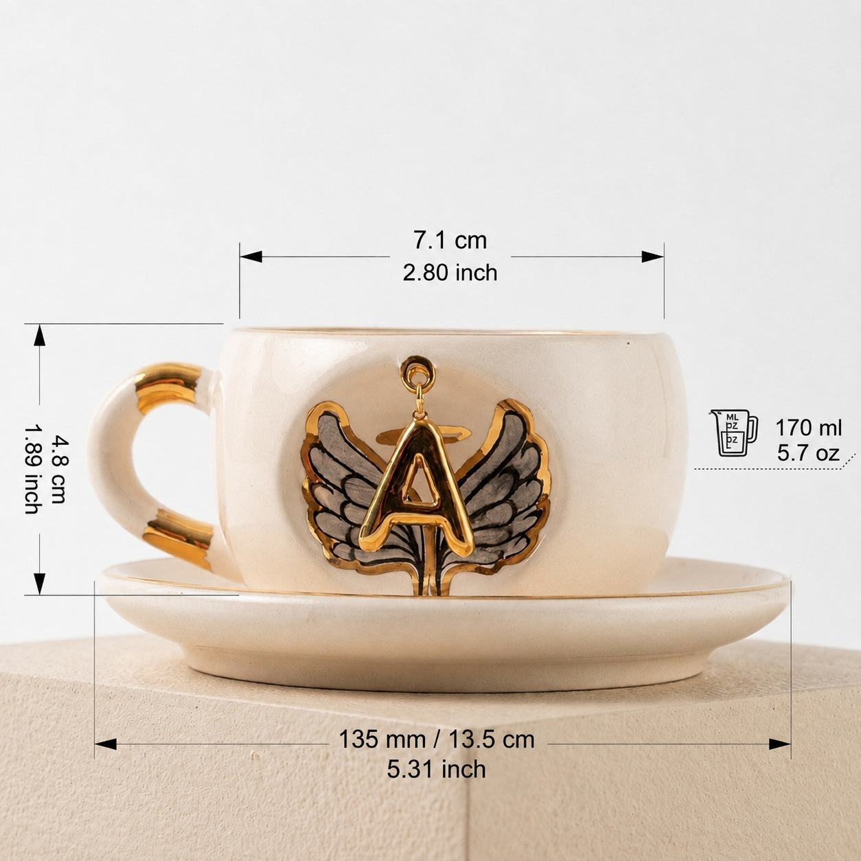 Black Angel Wing Personalized Porcelain Tea Mug - 170 ml / 5.7 oz