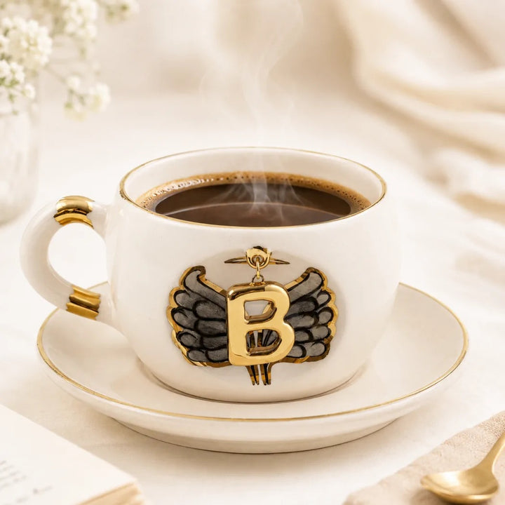Black Angel Wing Personalized Porcelain Tea Mug - 170 ml / 5.7 oz