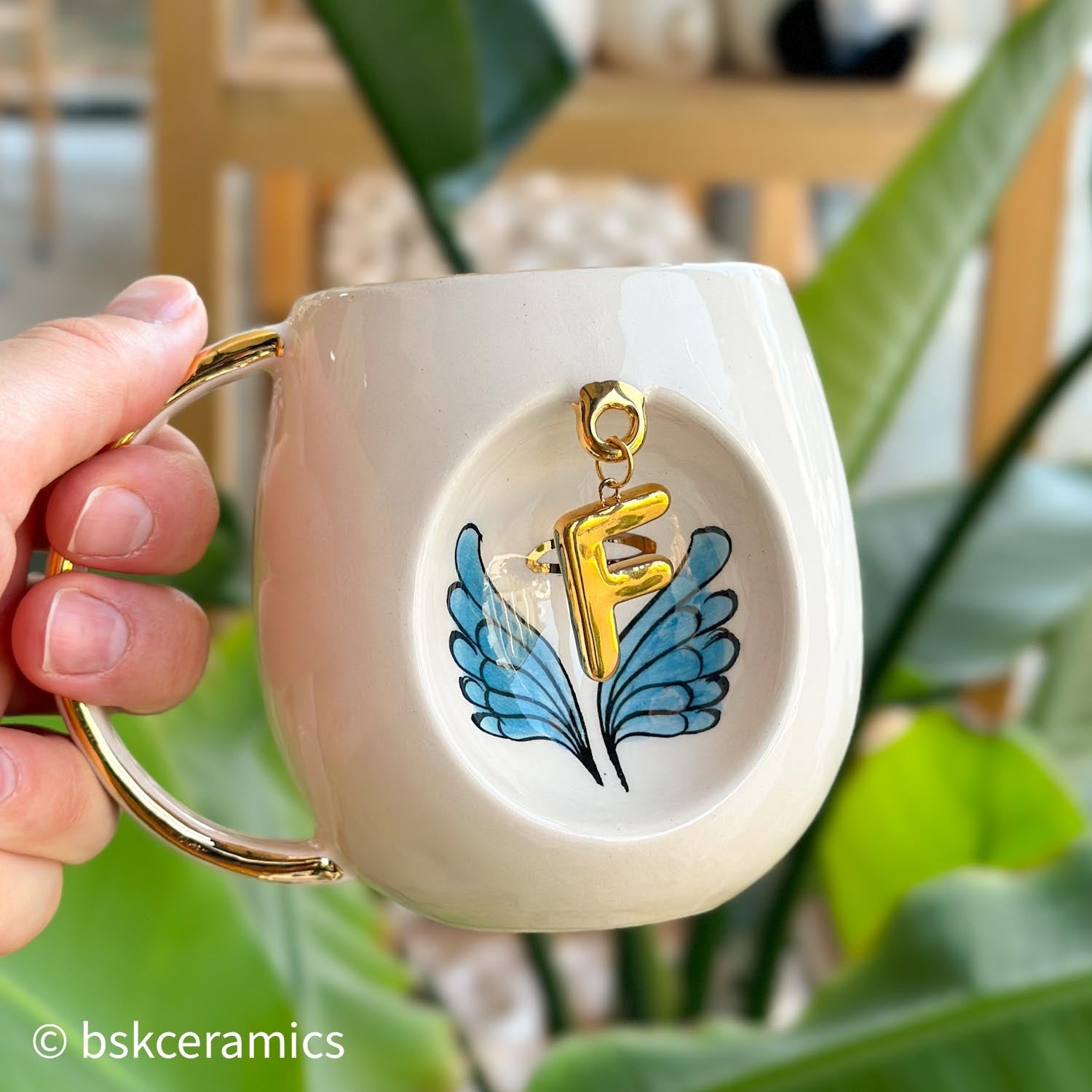 Angel Wings With Halo Mug Blue - BSK Ceramics Handmade