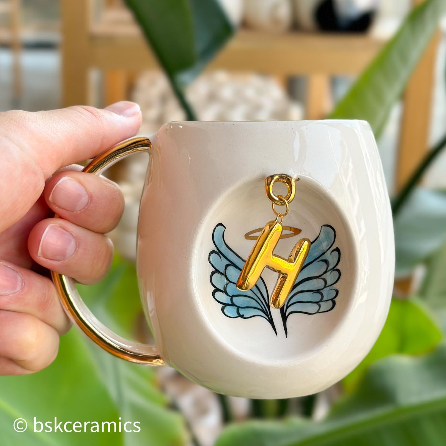 Angel Wings With Halo Mug Blue - BSK Ceramics Handmade