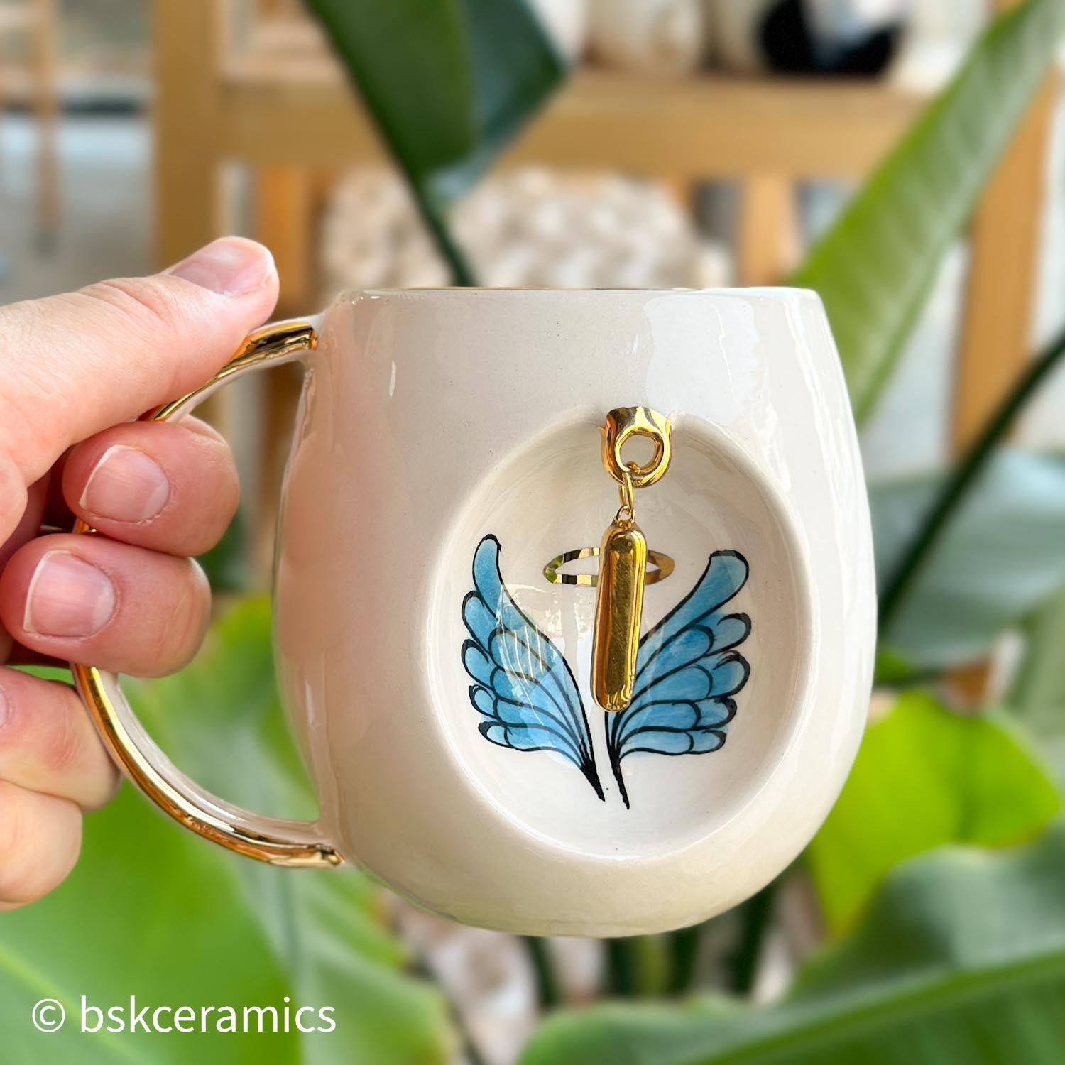 Angel Wings With Halo Mug Blue - BSK Ceramics Handmade