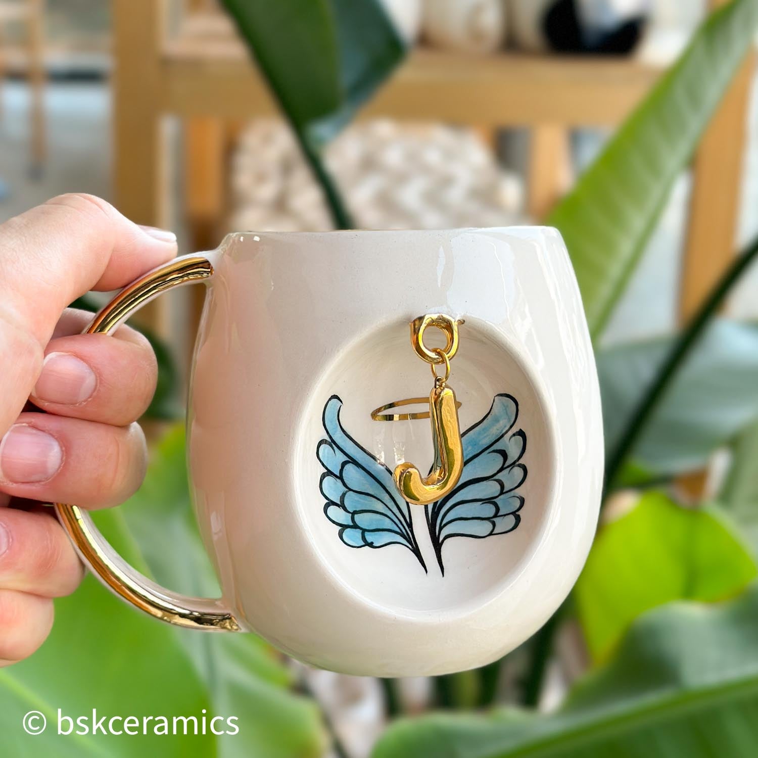 Angel Wings With Halo Mug Blue - BSK Ceramics Handmade