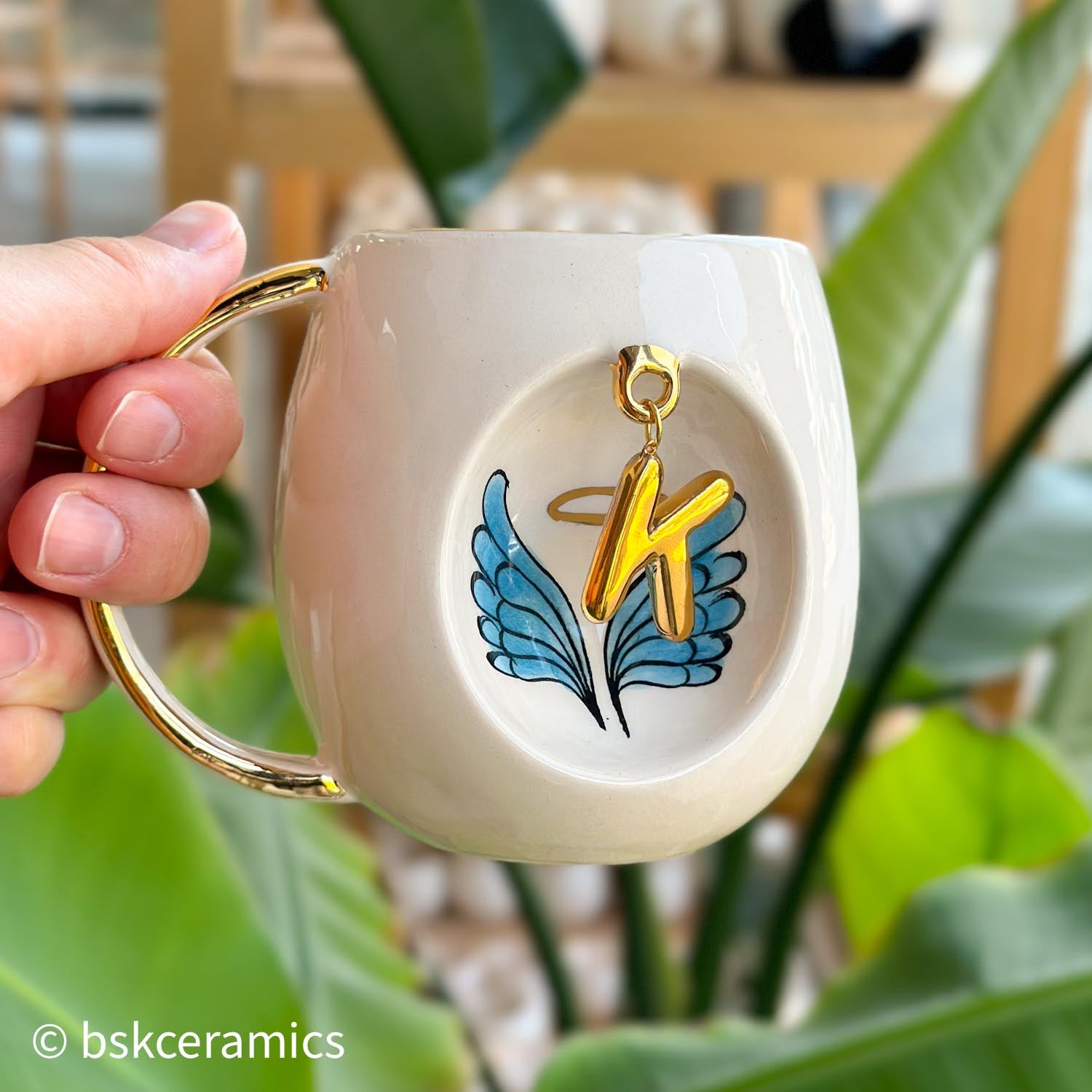 Angel Wings With Halo Mug Blue - BSK Ceramics Handmade