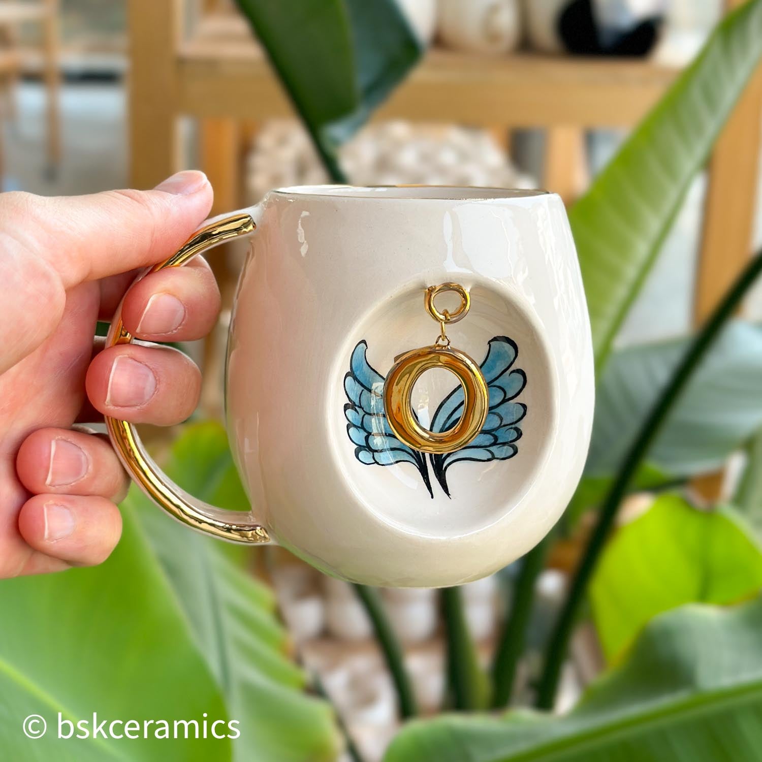 Angel Wings With Halo Mug Blue - BSK Ceramics Handmade