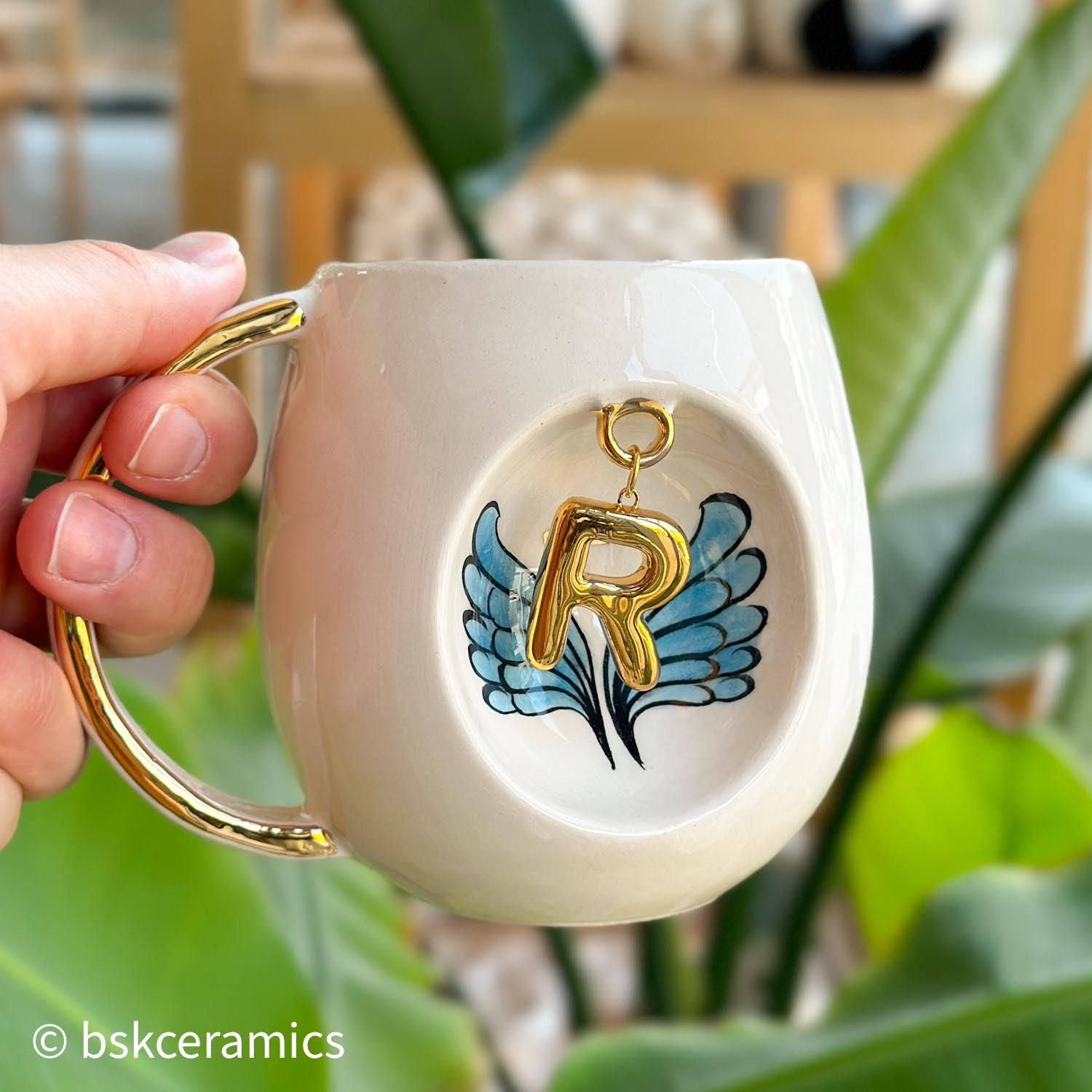 Angel Wings With Halo Mug Blue - BSK Ceramics Handmade