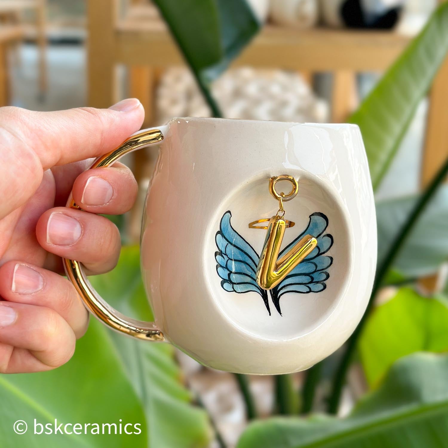 Angel Wings With Halo Mug Blue - BSK Ceramics Handmade