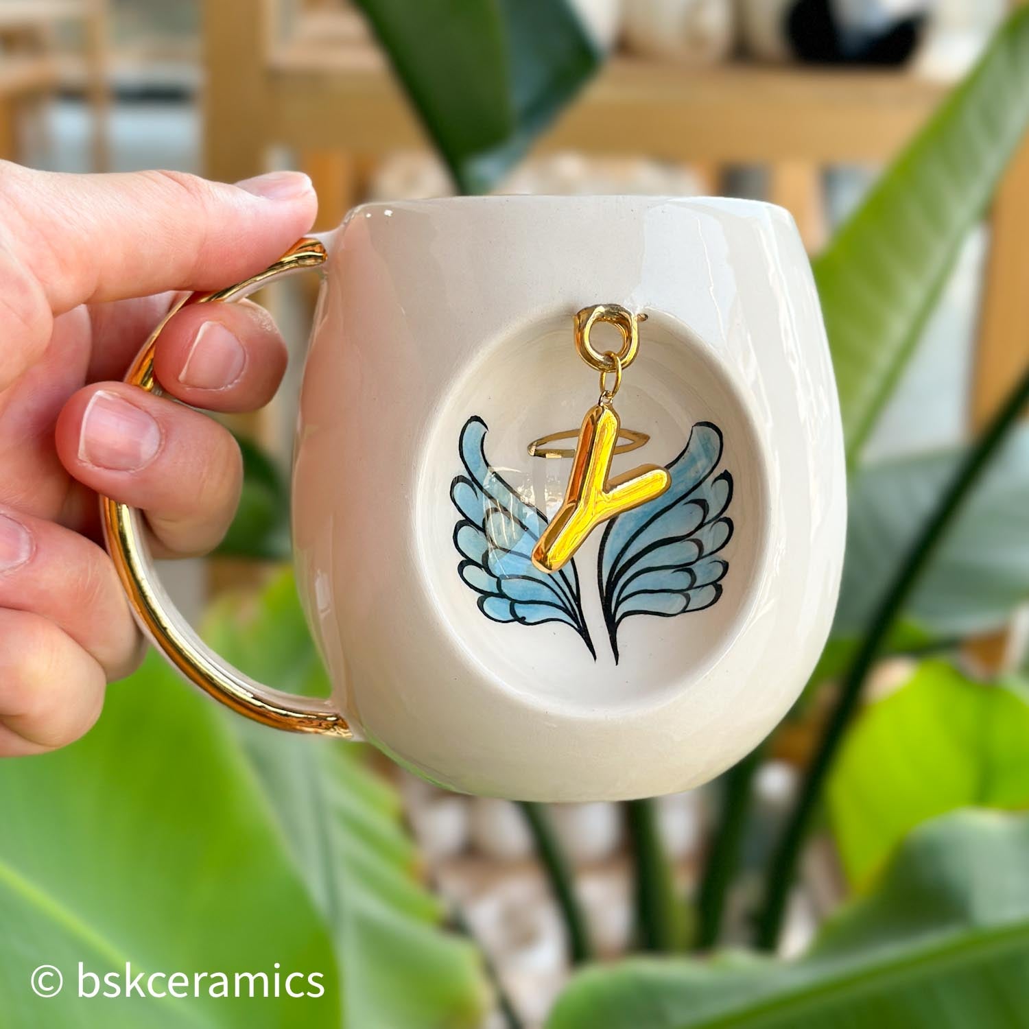 Angel Wings With Halo Mug Blue - BSK Ceramics Handmade