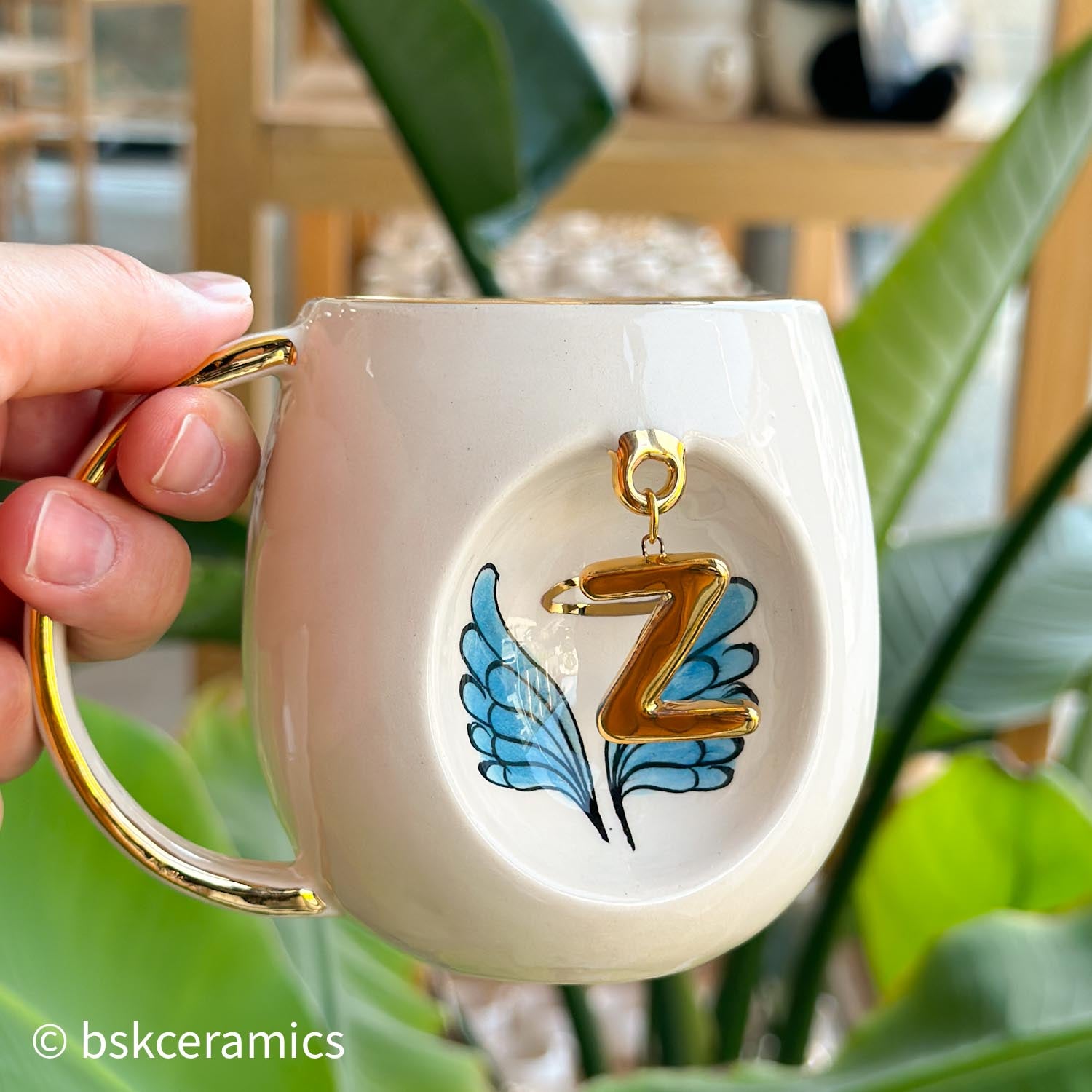 Angel Wings With Halo Mug Blue - BSK Ceramics Handmade