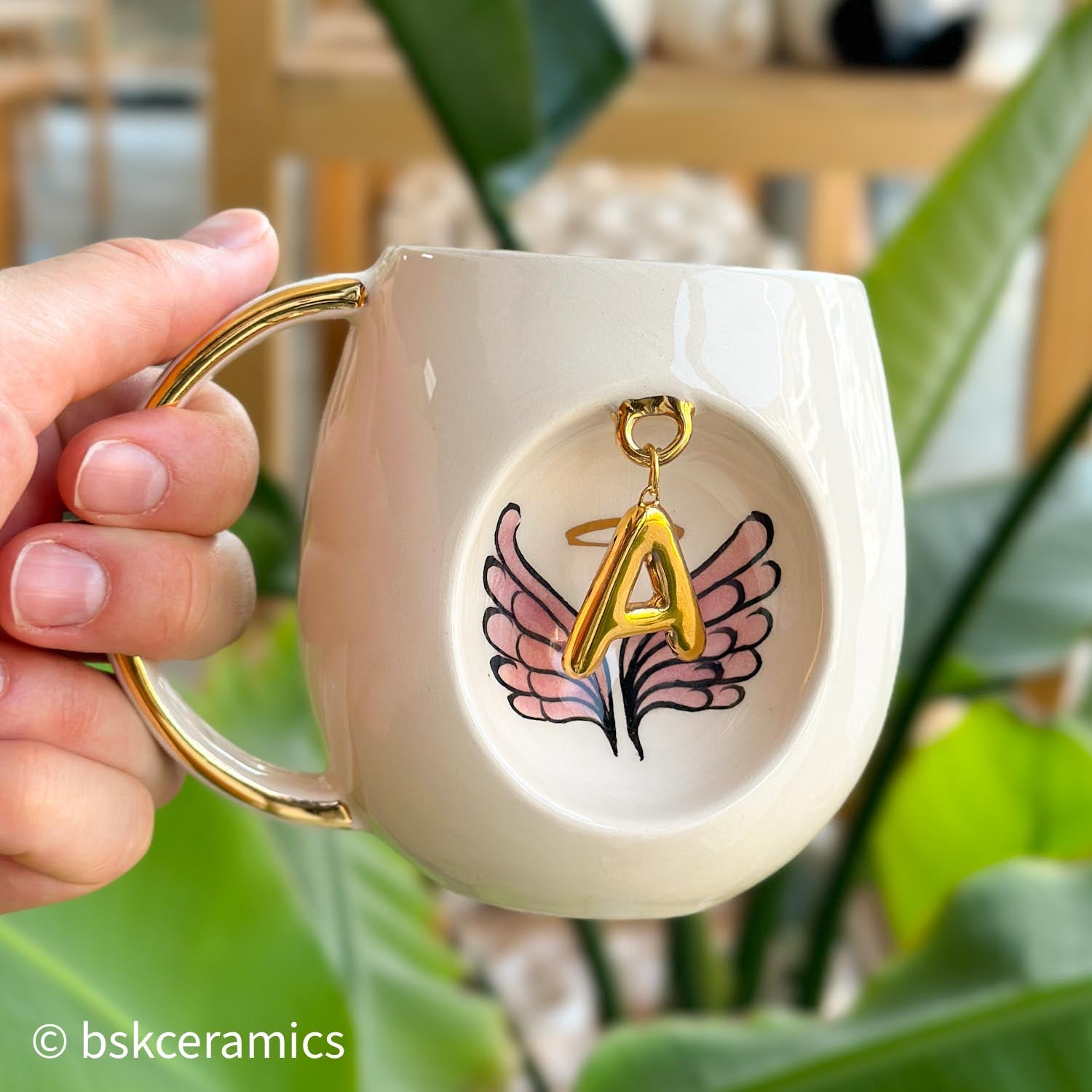 Angel Wings With Halo Mug Pink - BSK Ceramics Handmade