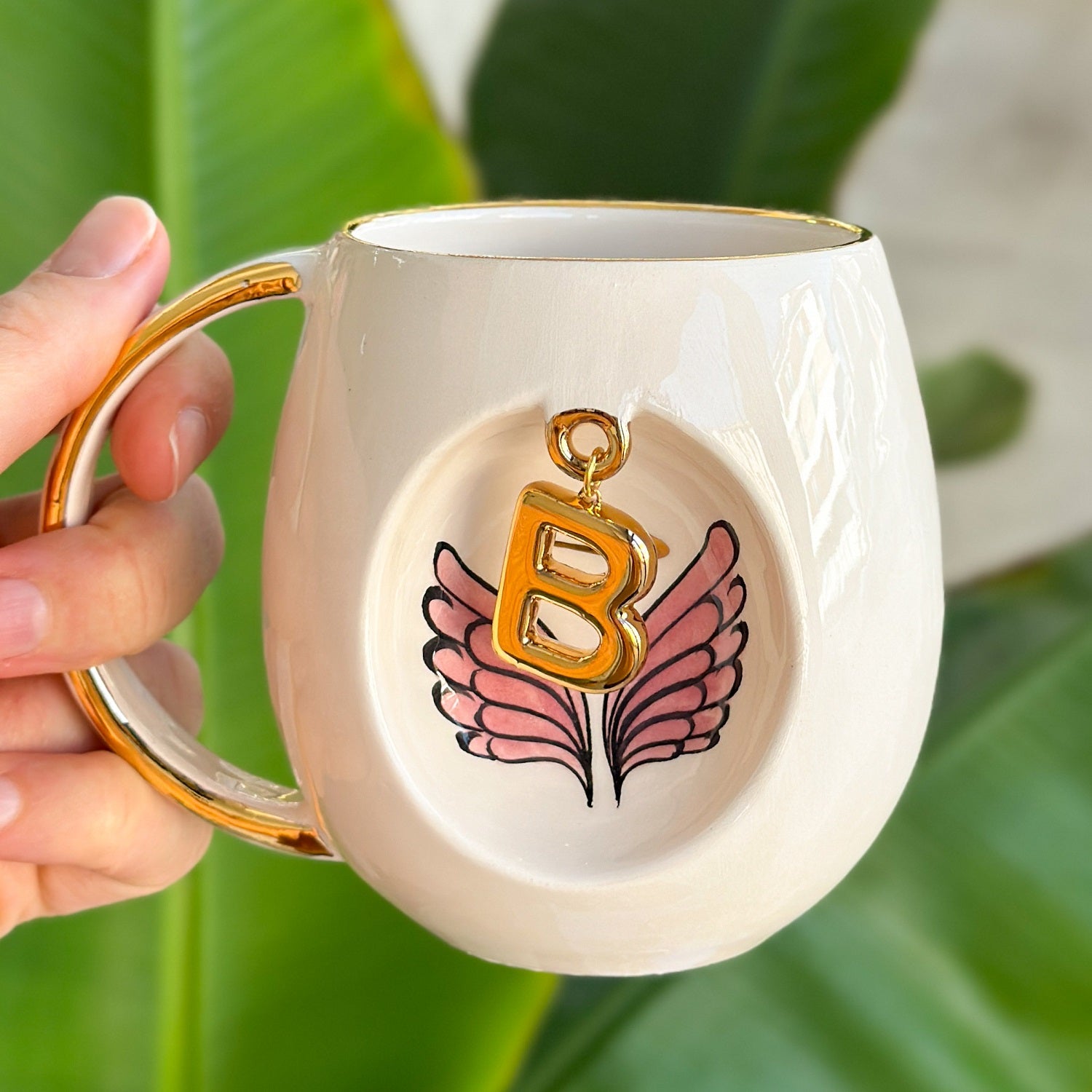 Angel Wings With Halo Mug Pink - BSK Ceramics Handmade