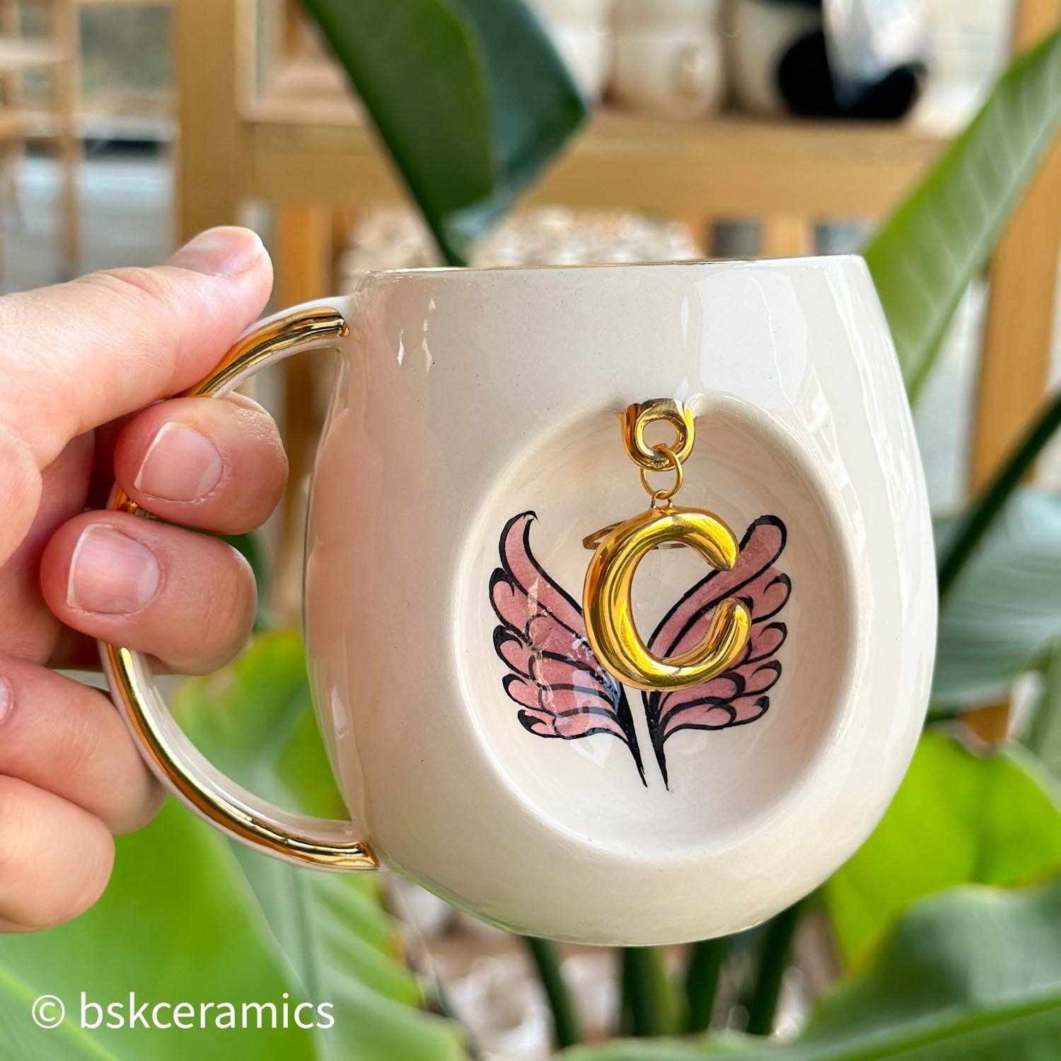 Angel Wings With Halo Mug Pink - BSK Ceramics Handmade