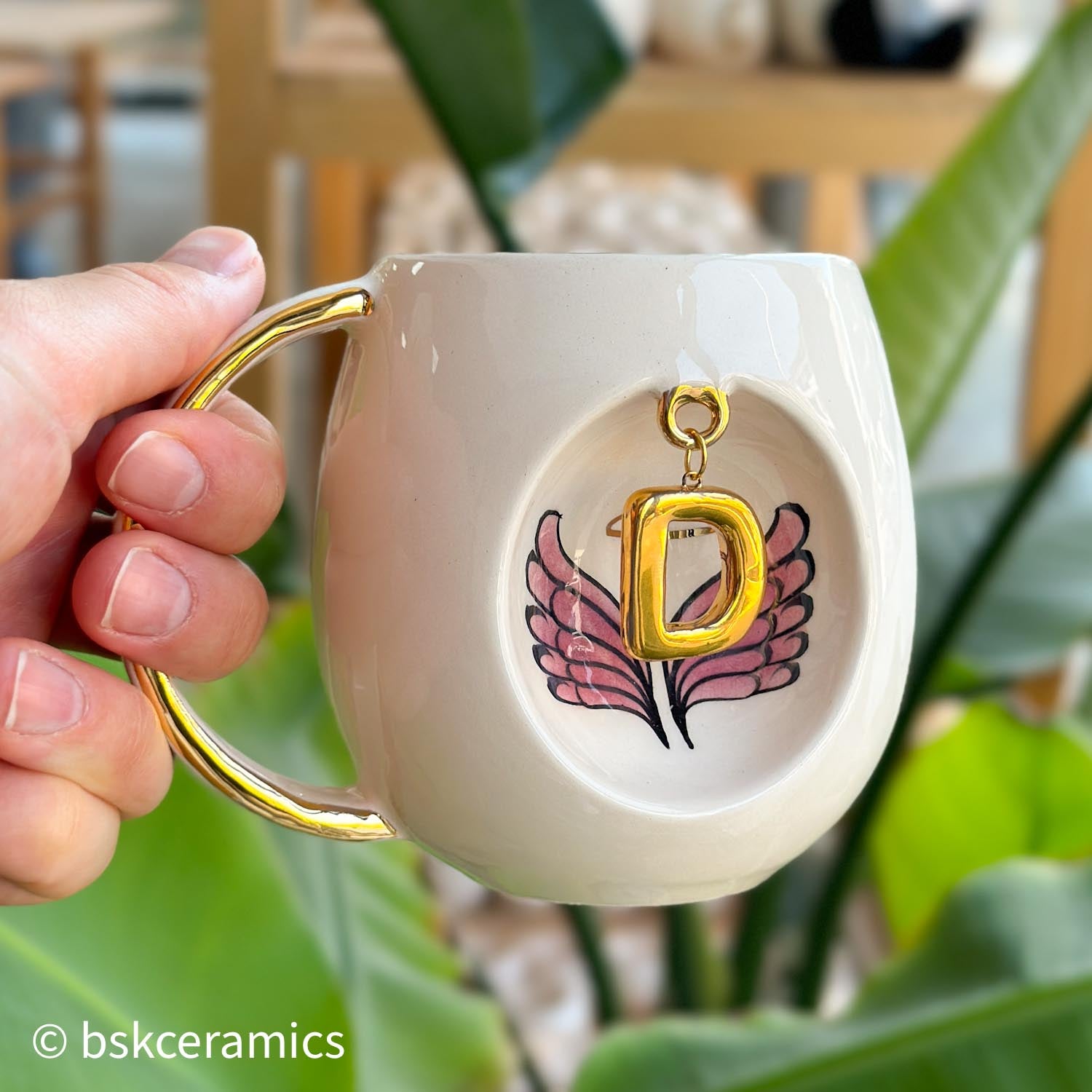 Angel Wings With Halo Mug Pink - BSK Ceramics Handmade