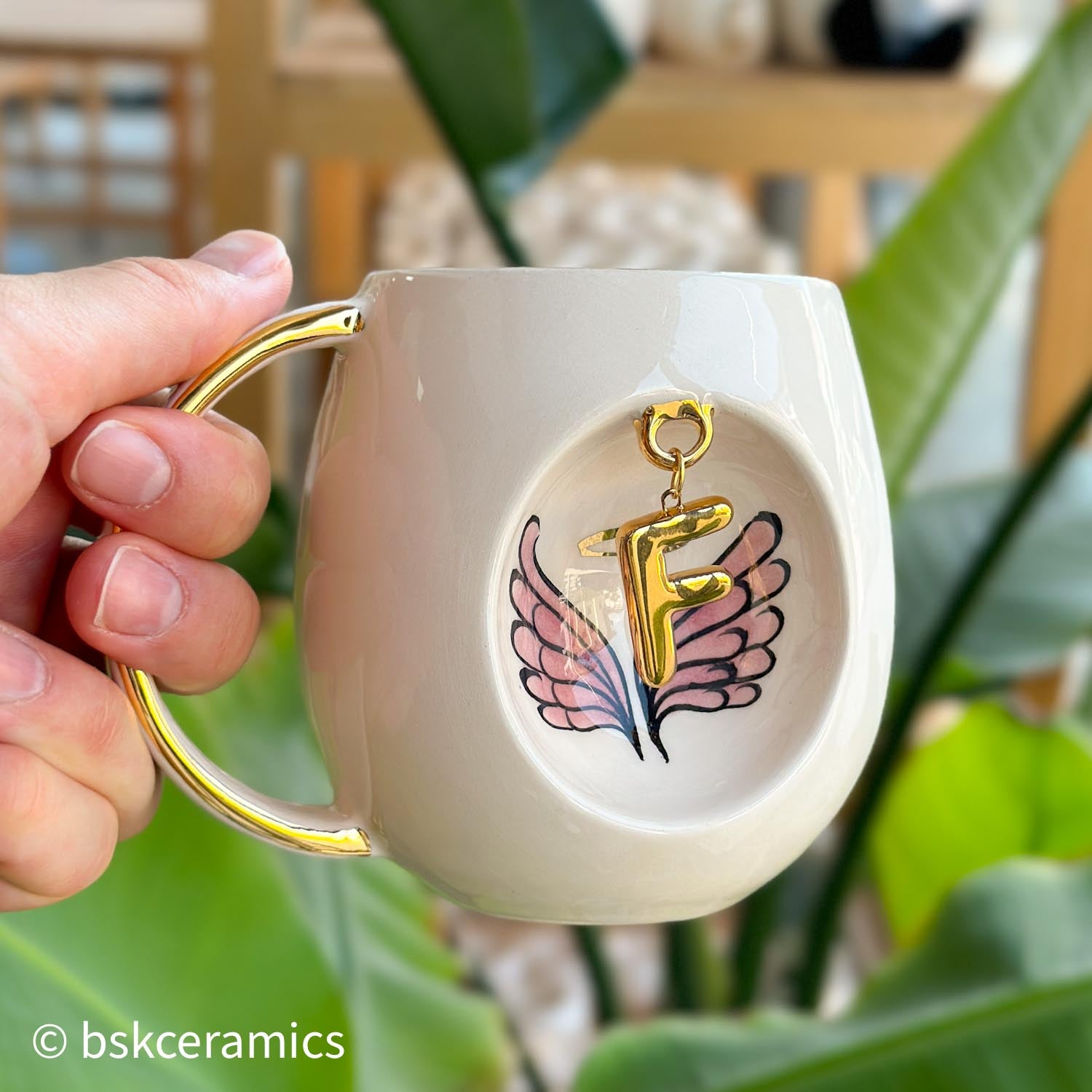 Angel Wings With Halo Mug Pink - BSK Ceramics Handmade