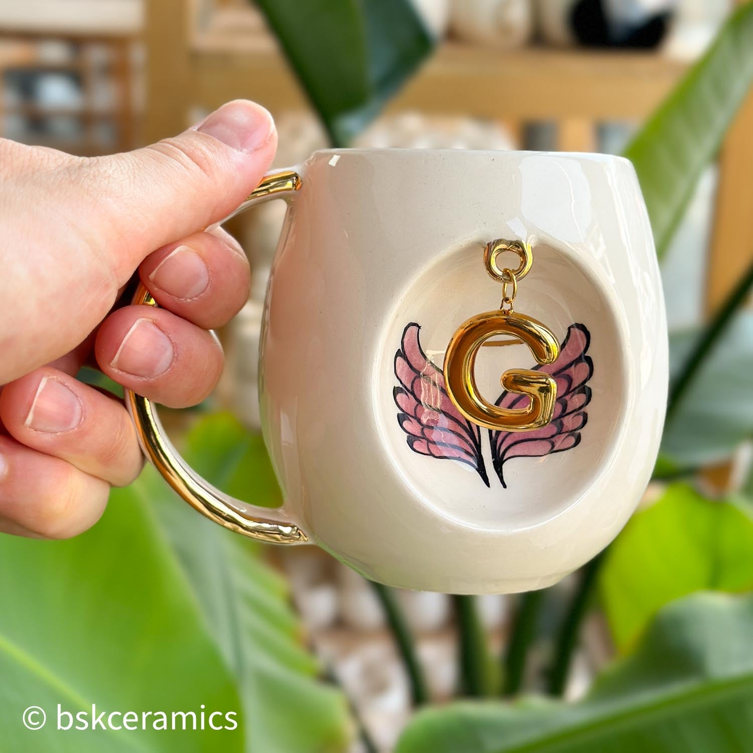 Angel Wings With Halo Mug Pink - BSK Ceramics Handmade