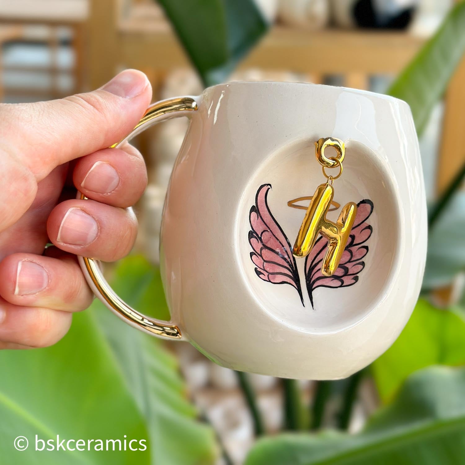 Angel Wings With Halo Mug Pink - BSK Ceramics Handmade