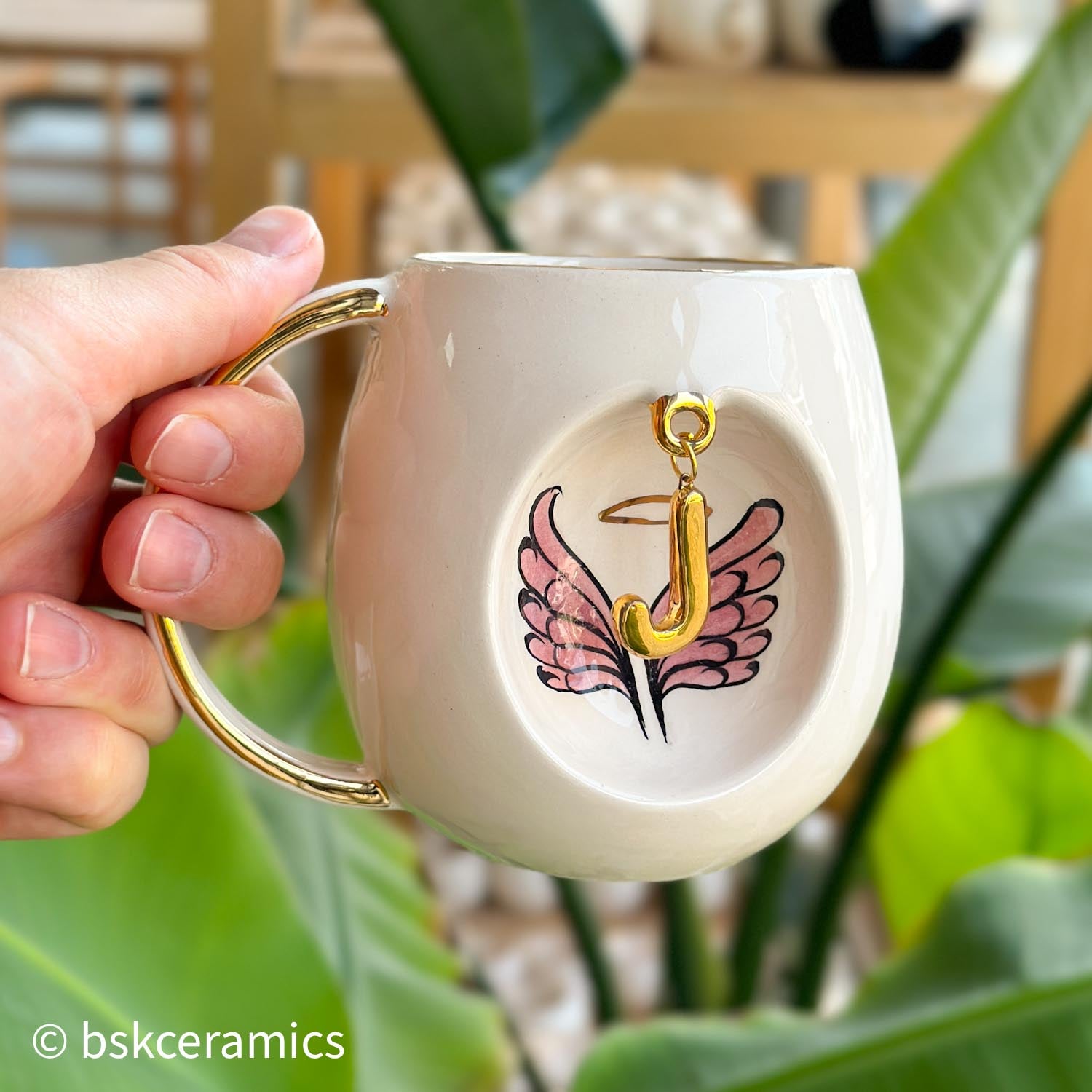 Angel Wings With Halo Mug Pink - BSK Ceramics Handmade