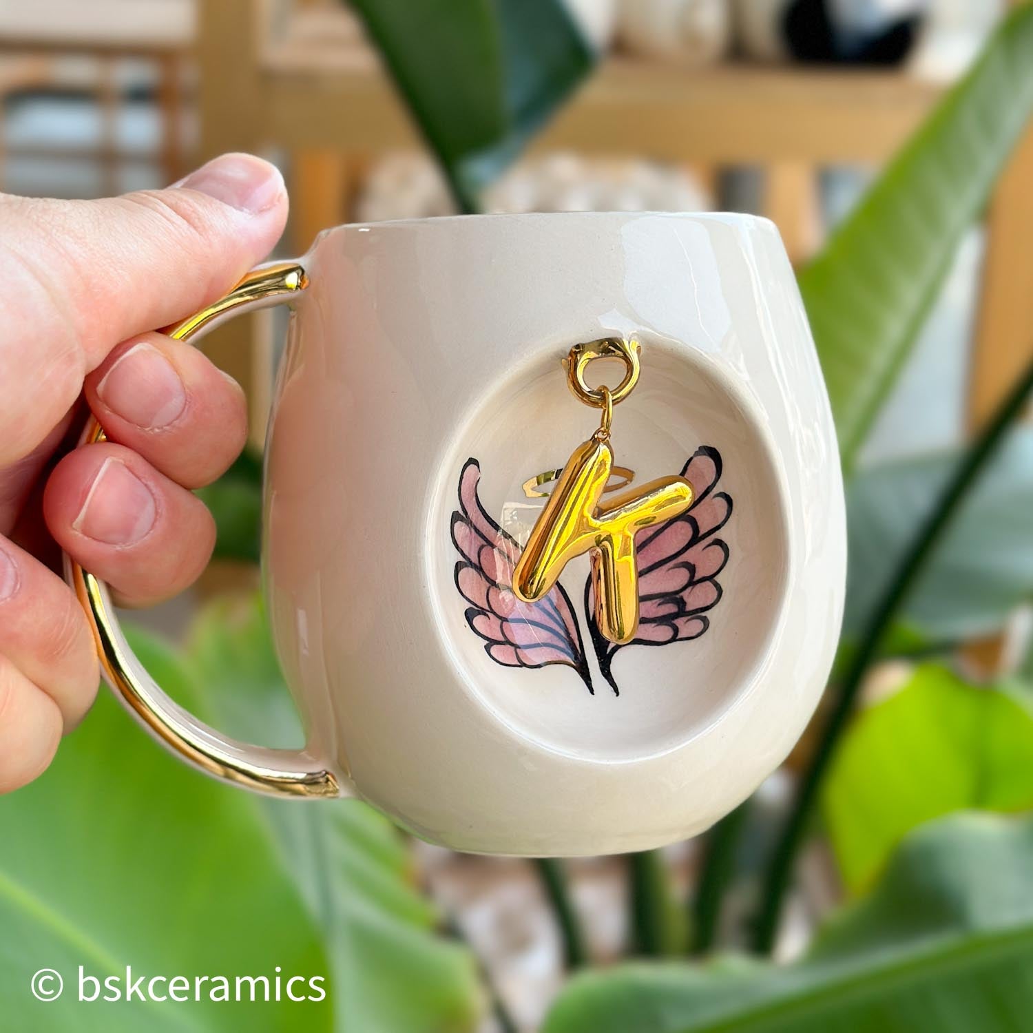 Angel Wings With Halo Mug Pink - BSK Ceramics Handmade