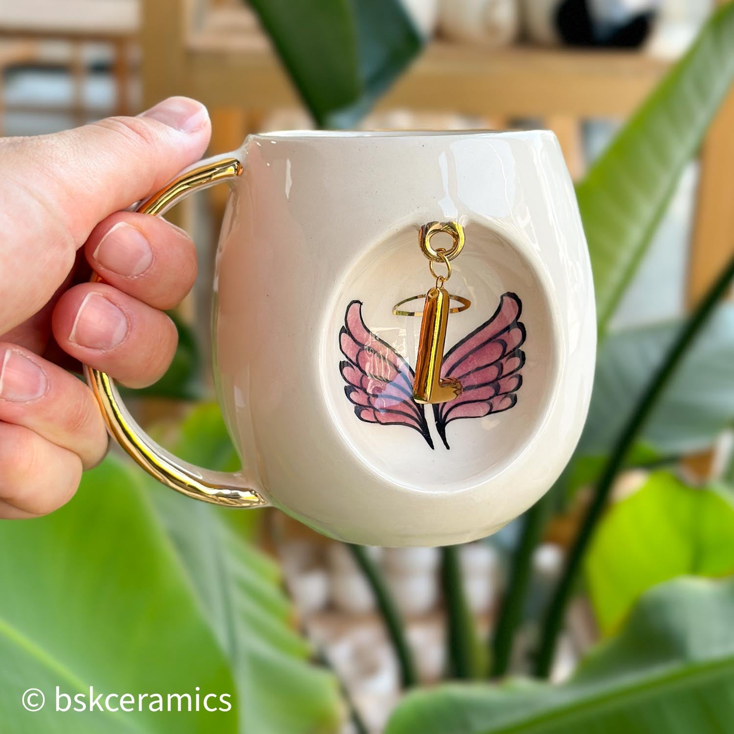 Angel Wings With Halo Mug Pink - BSK Ceramics Handmade