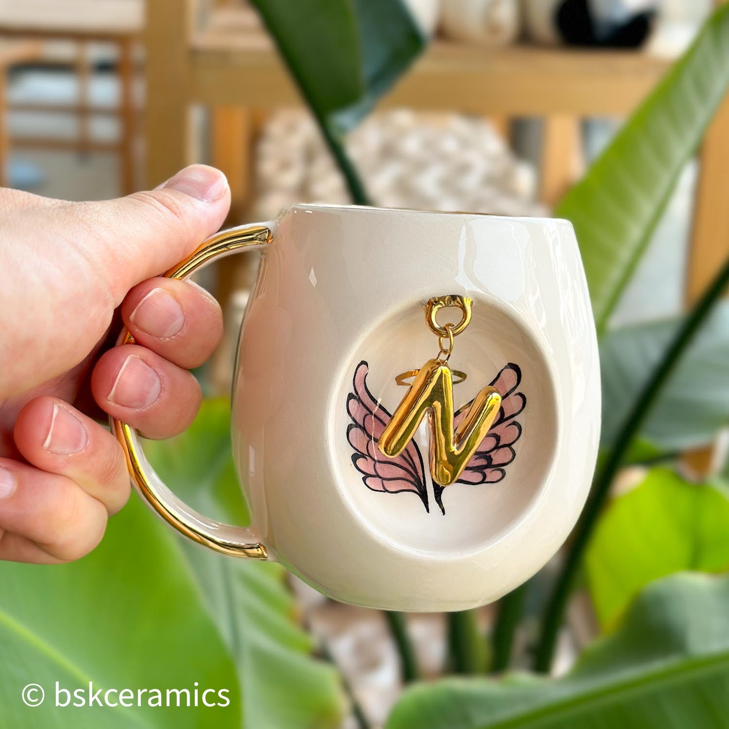 Angel Wings With Halo Mug Pink - BSK Ceramics Handmade