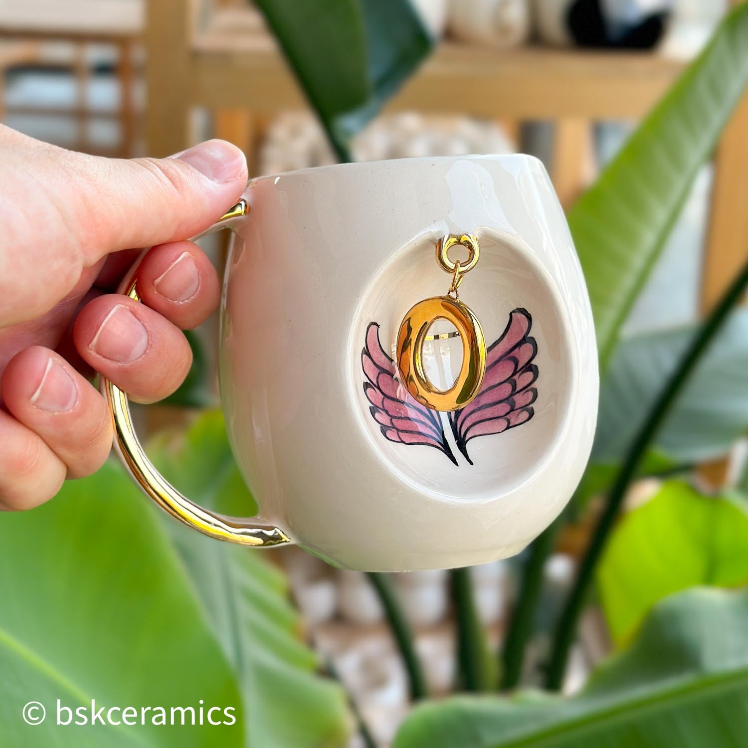 Angel Wings With Halo Mug Pink - BSK Ceramics Handmade