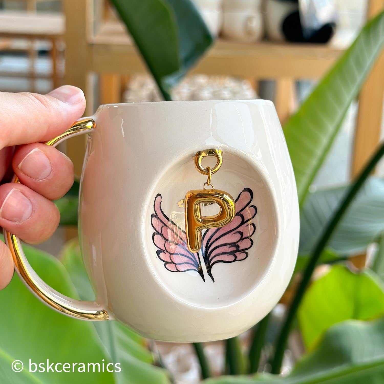 Angel Wings With Halo Mug Pink - BSK Ceramics Handmade