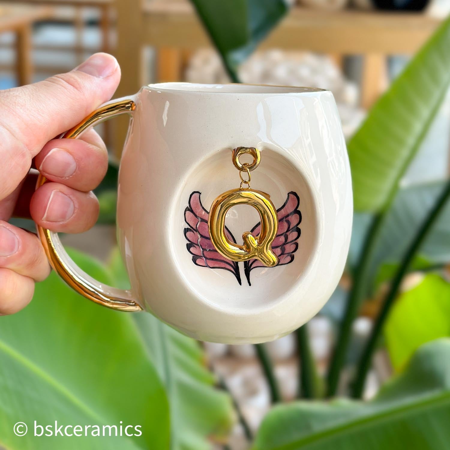 Angel Wings With Halo Mug Pink - BSK Ceramics Handmade