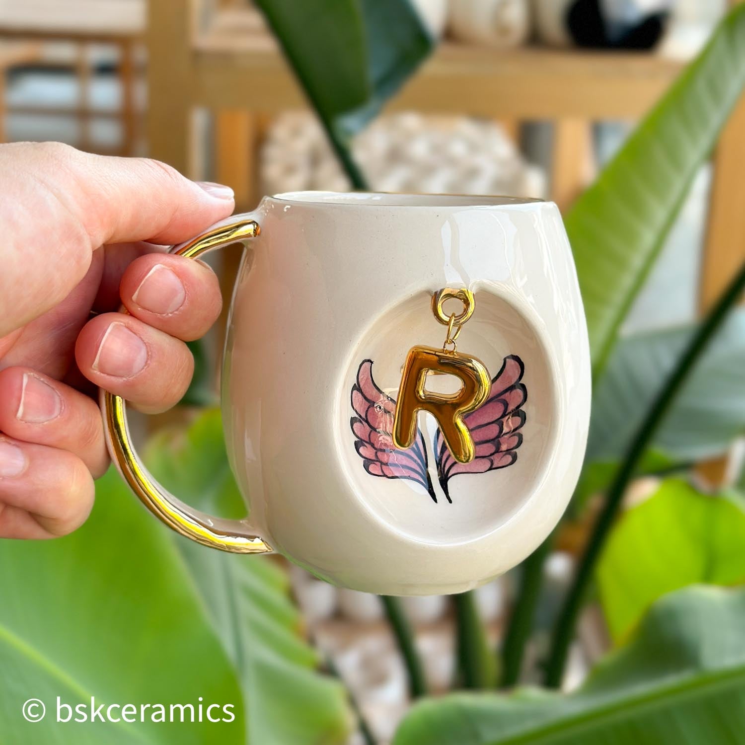 Angel Wings With Halo Mug Pink - BSK Ceramics Handmade