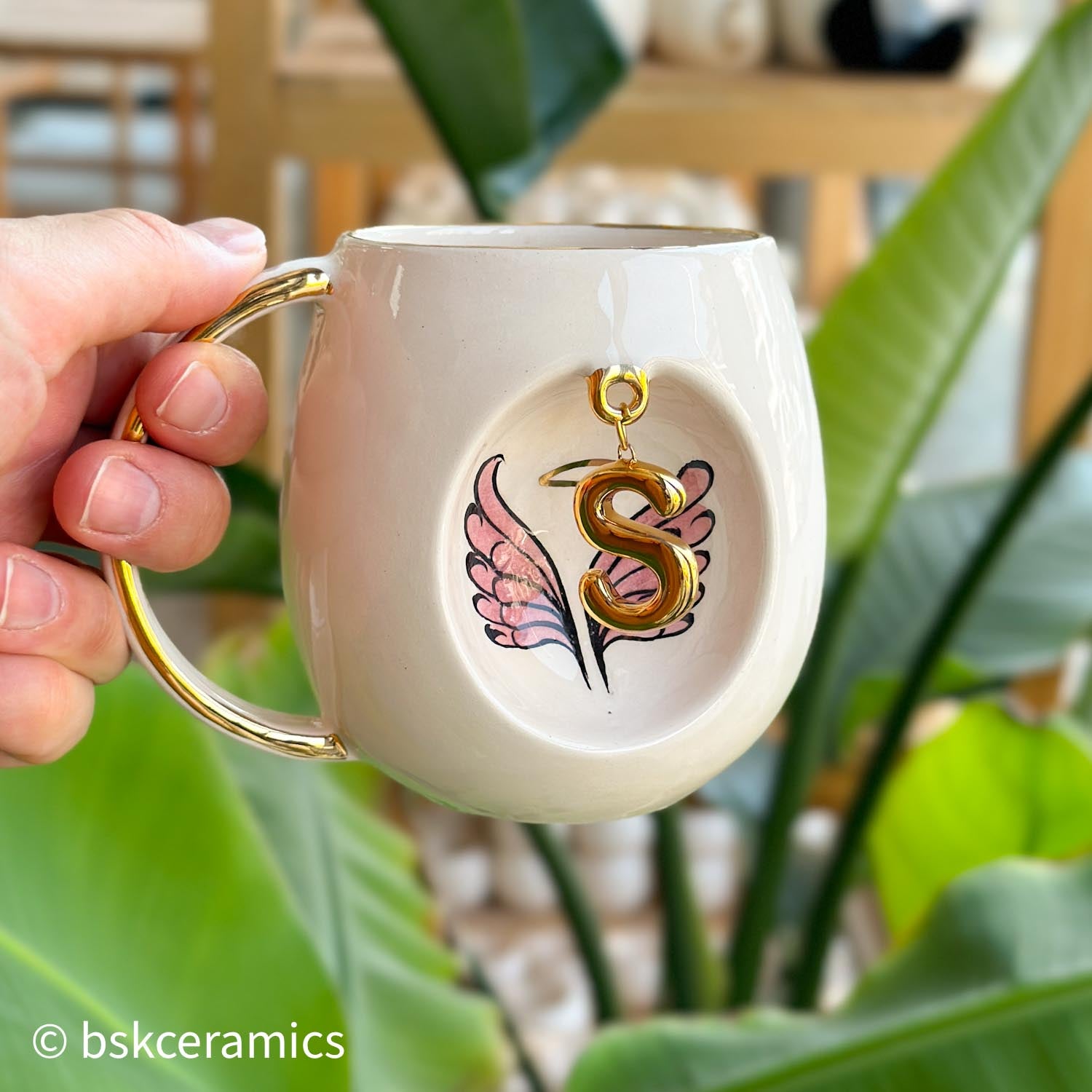 Angel Wings With Halo Mug Pink - BSK Ceramics Handmade