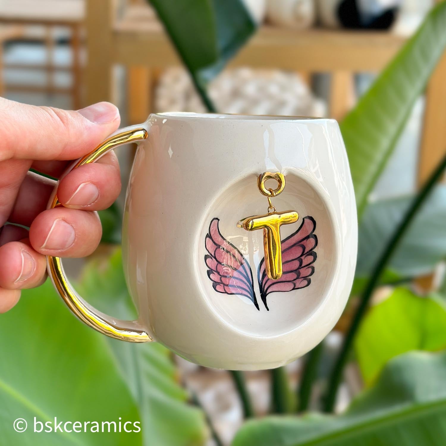 Angel Wings With Halo Mug Pink - BSK Ceramics Handmade