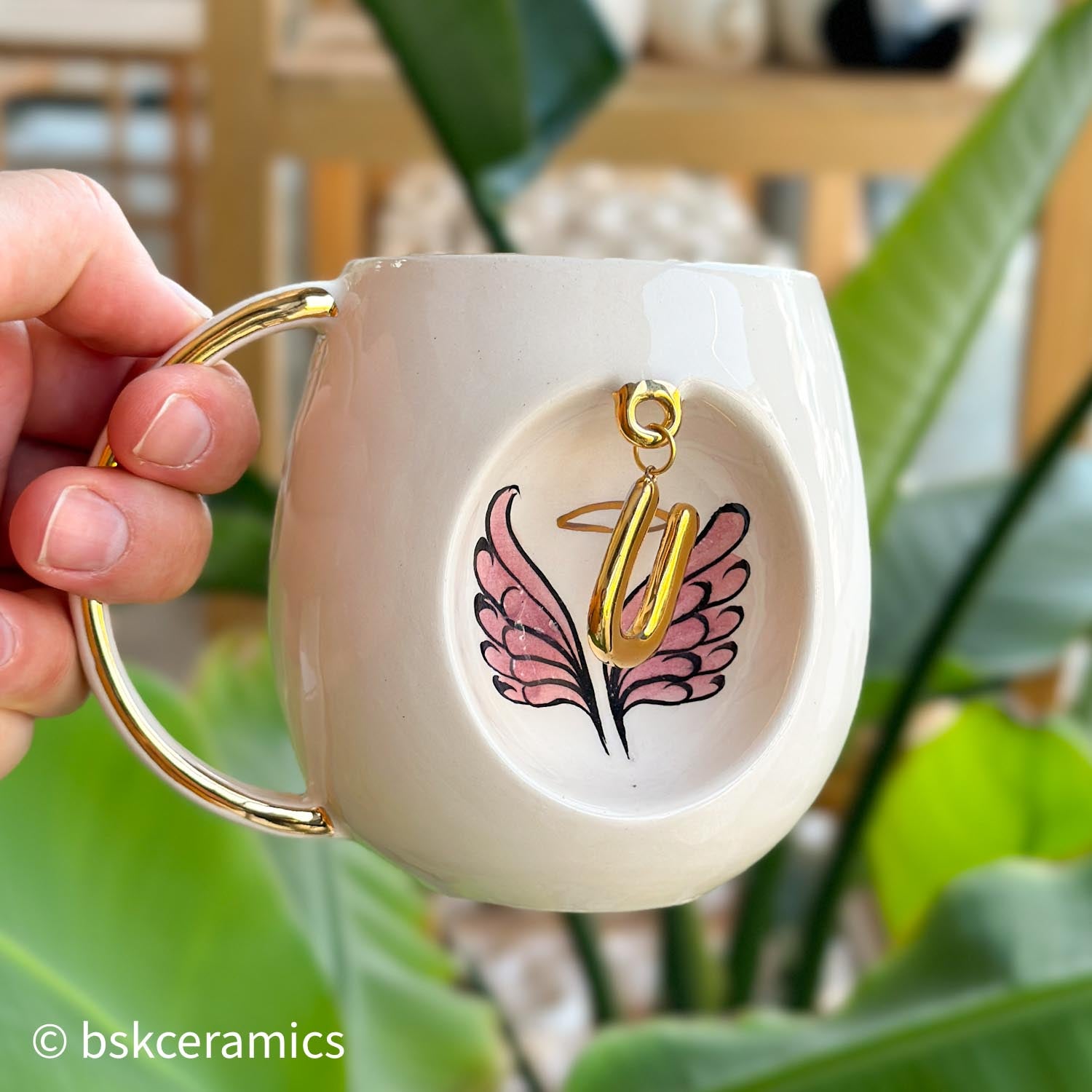 Angel Wings With Halo Mug Pink - BSK Ceramics Handmade