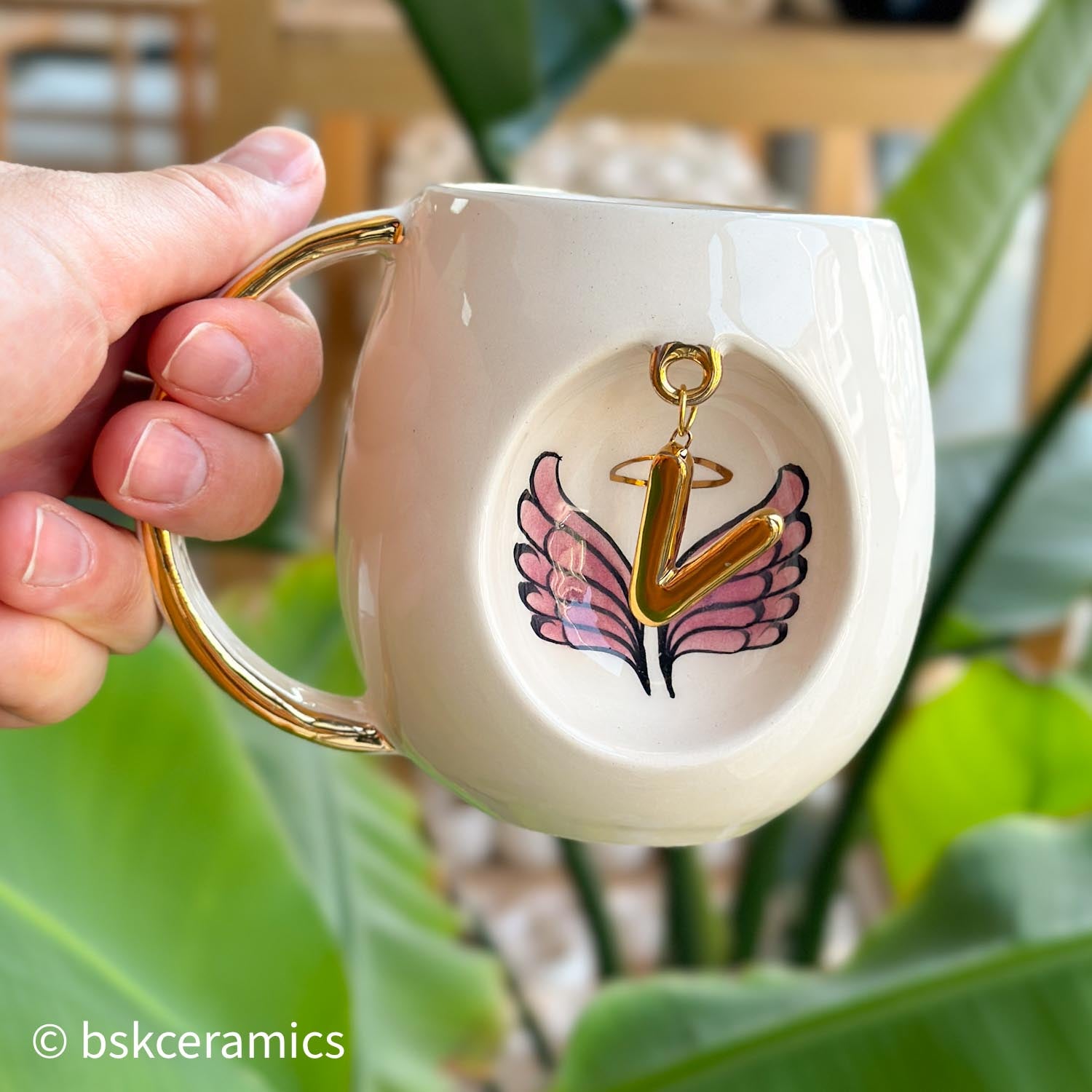 Angel Wings With Halo Mug Pink - BSK Ceramics Handmade