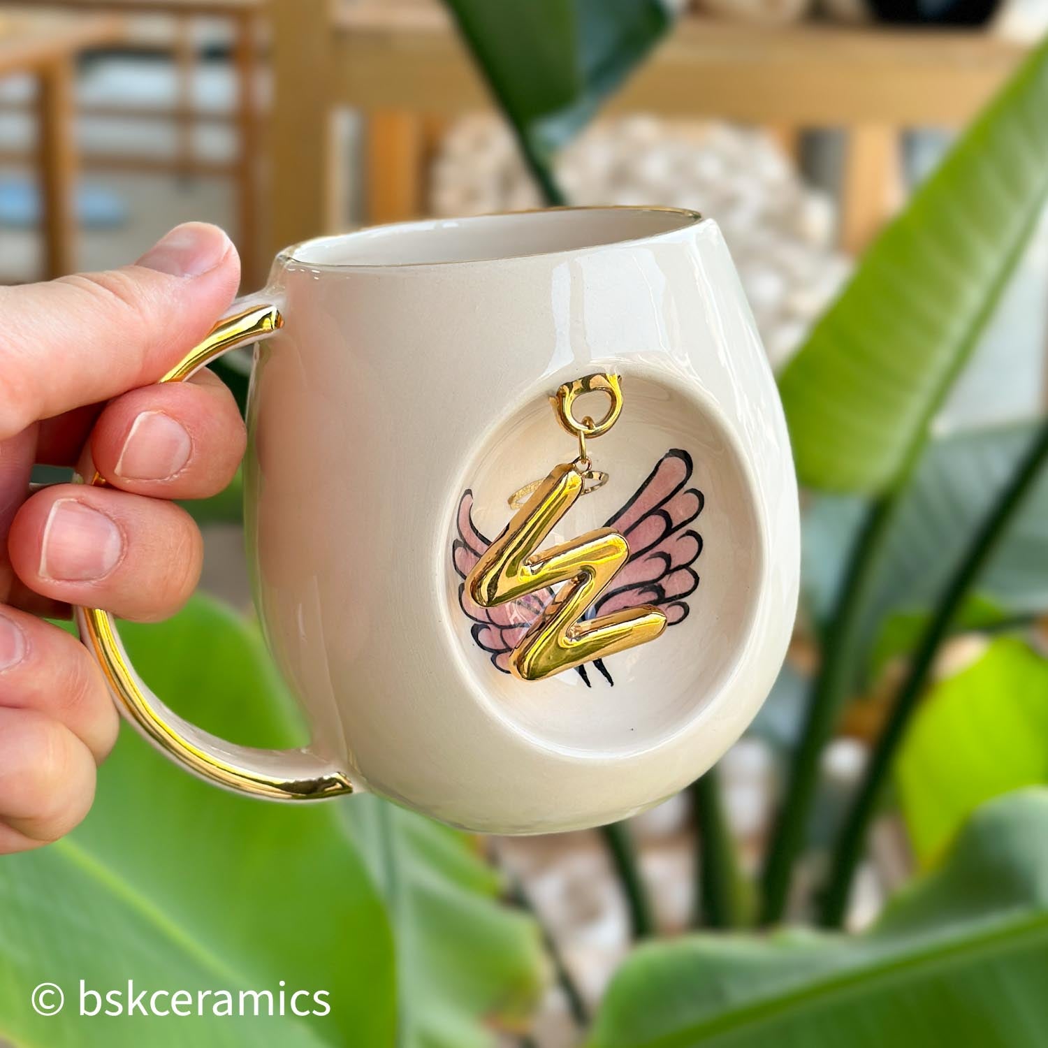 Angel Wings With Halo Mug Pink - BSK Ceramics Handmade