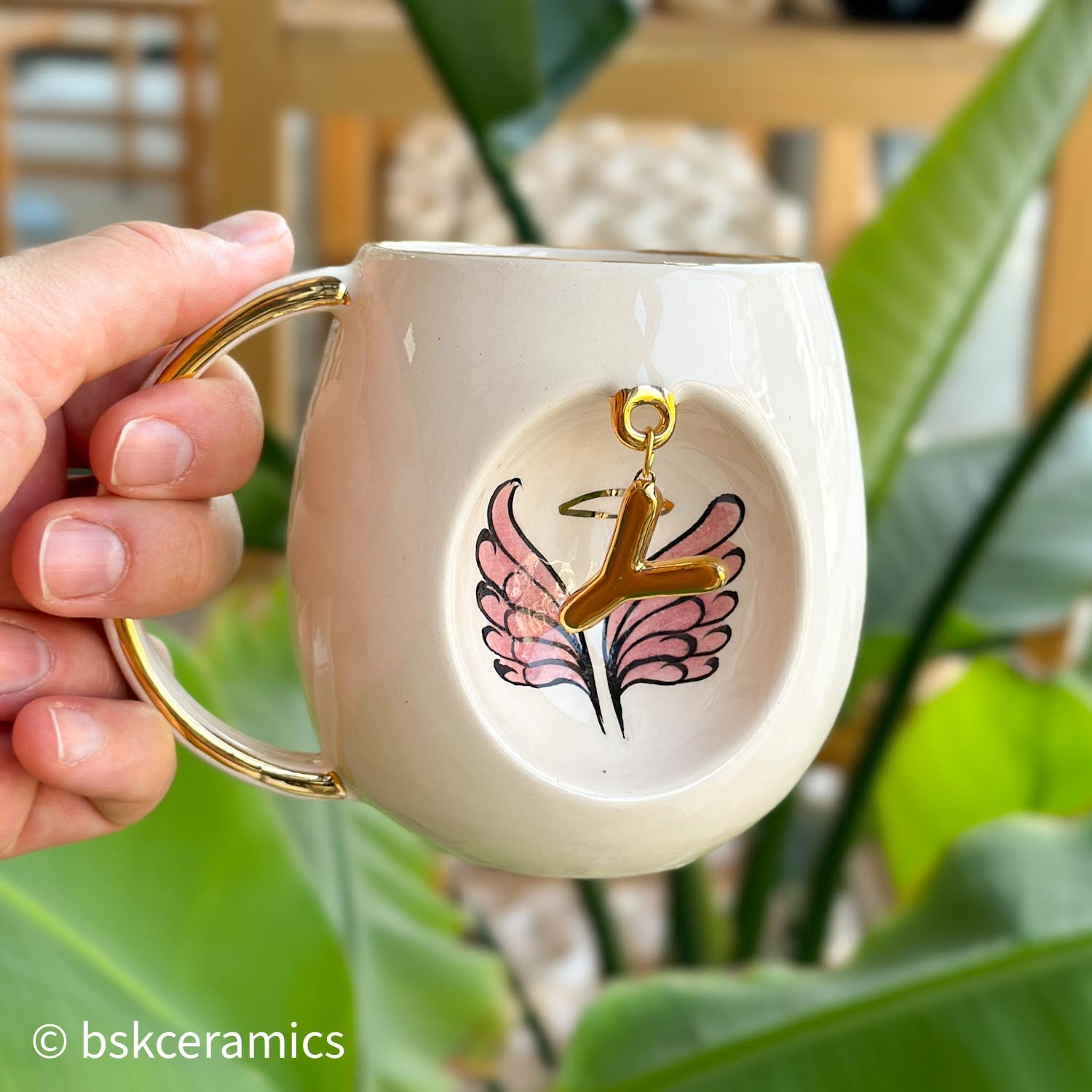 Angel Wings With Halo Mug Pink - BSK Ceramics Handmade