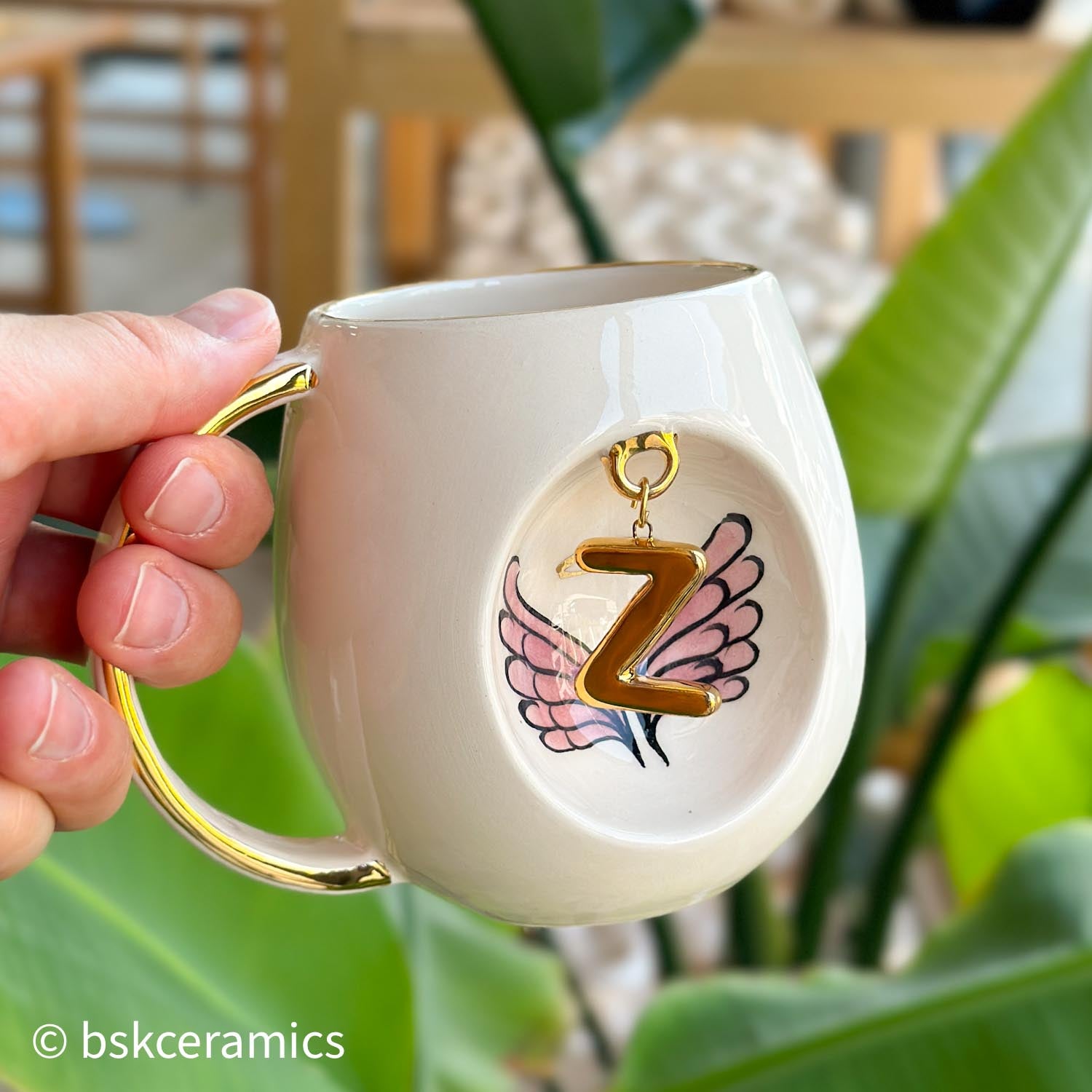 Angel Wings With Halo Mug Pink - BSK Ceramics Handmade