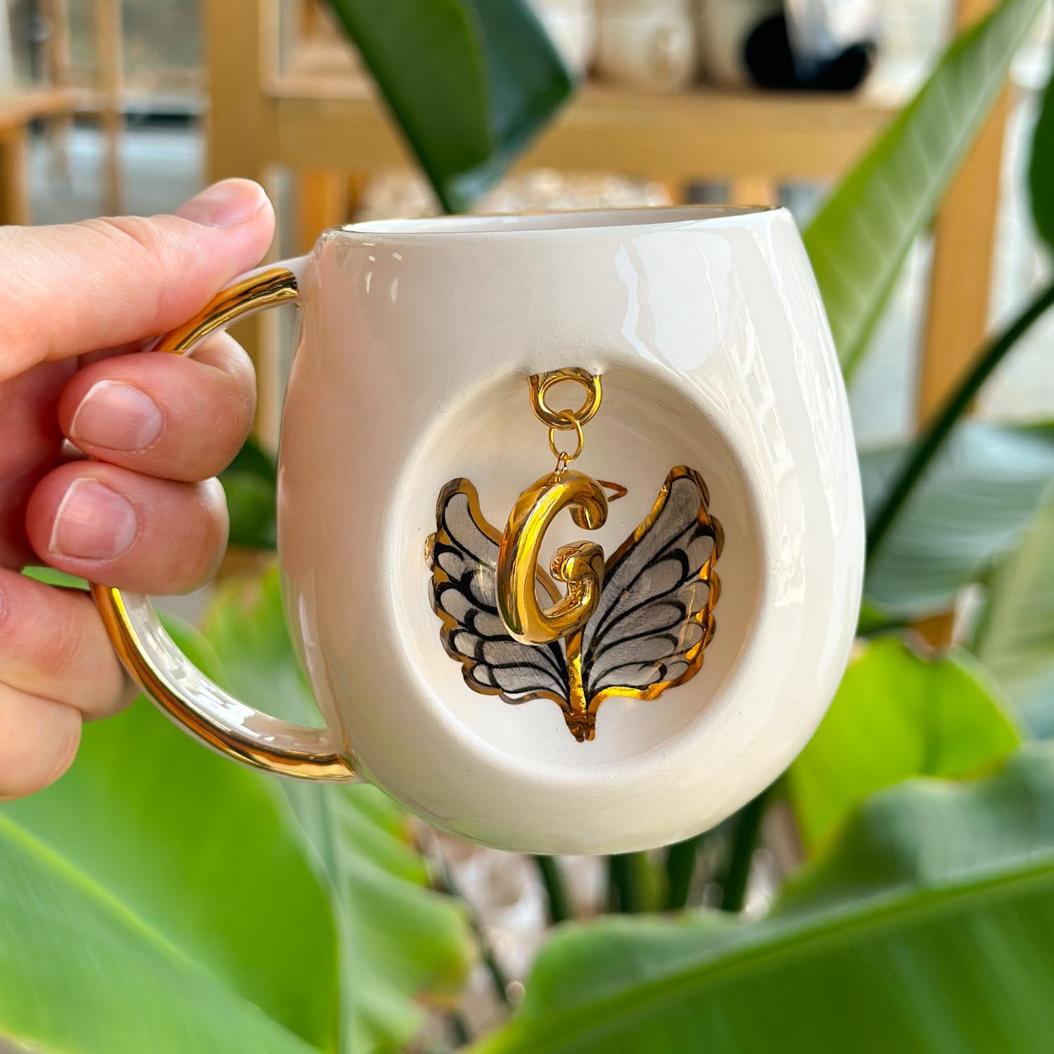 Angel Wings With Halo Mug Black - BSK Ceramics Handmade