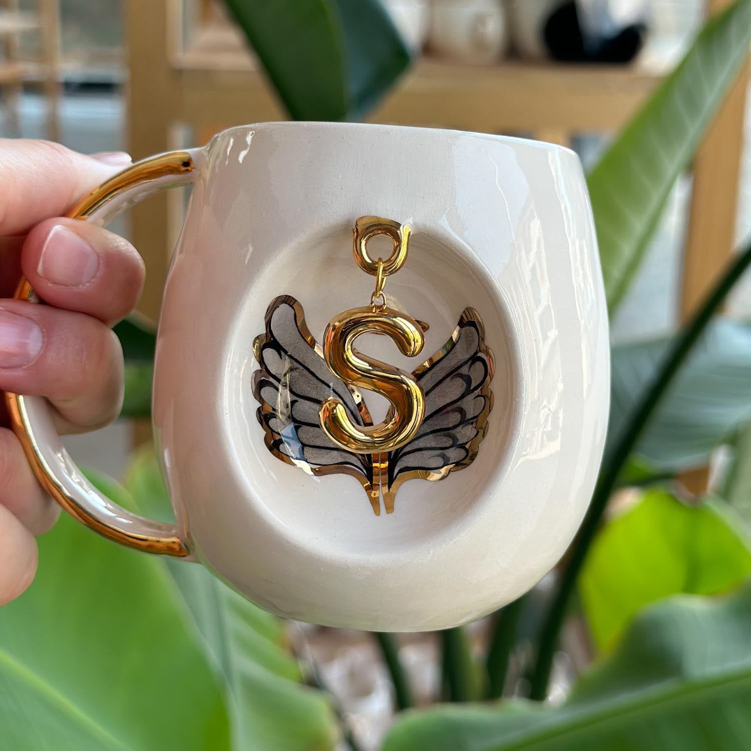 Angel Wings With Halo Mug Black - BSK Ceramics Handmade